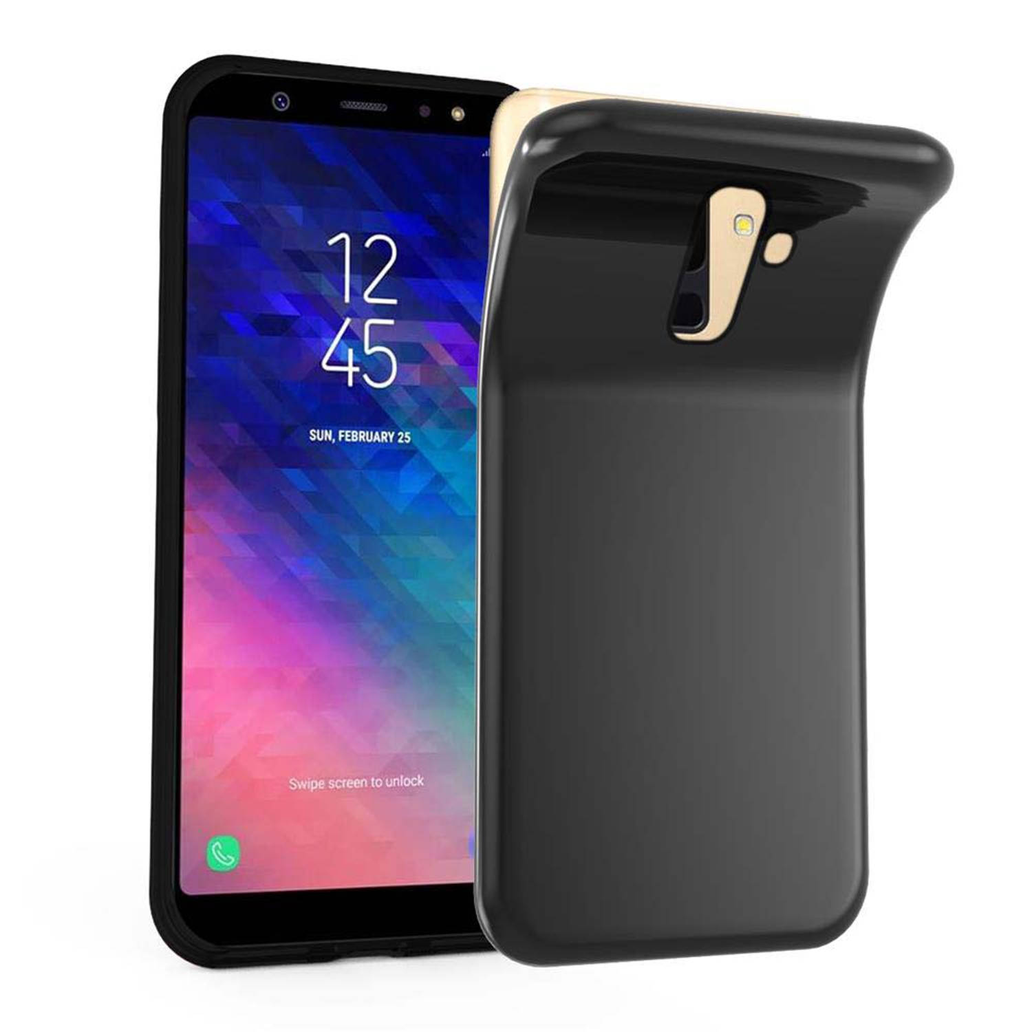 Cadorabo Hoesje voor Samsung Galaxy A6 PLUS 2018 in ZWART - Beschermhoes gemaakt van flexibel TPU silicone