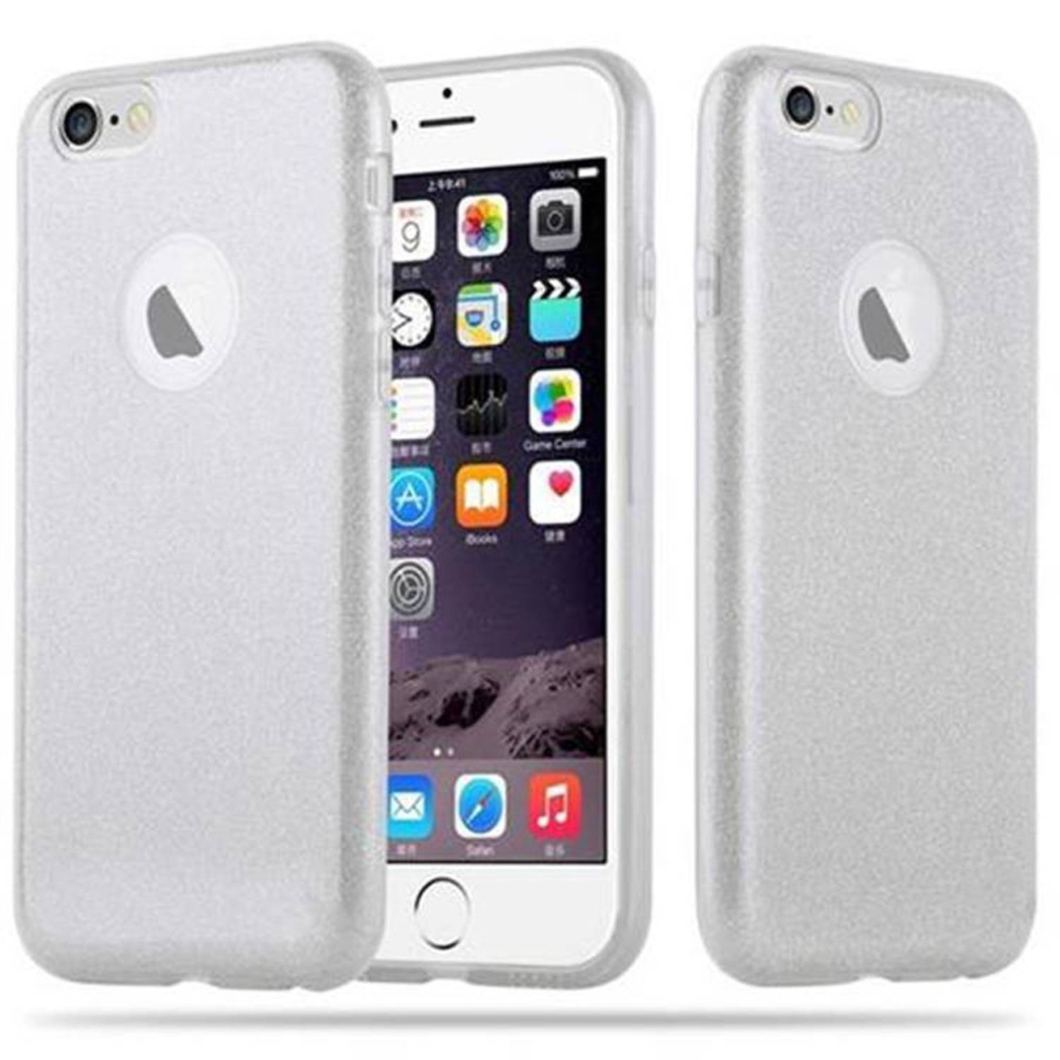 Cadorabo Hoesje voor Apple iPhone 6 / 6S in STAR STOF ZILVER - TPU Silicone en hard case beschermhoes in glitter design
