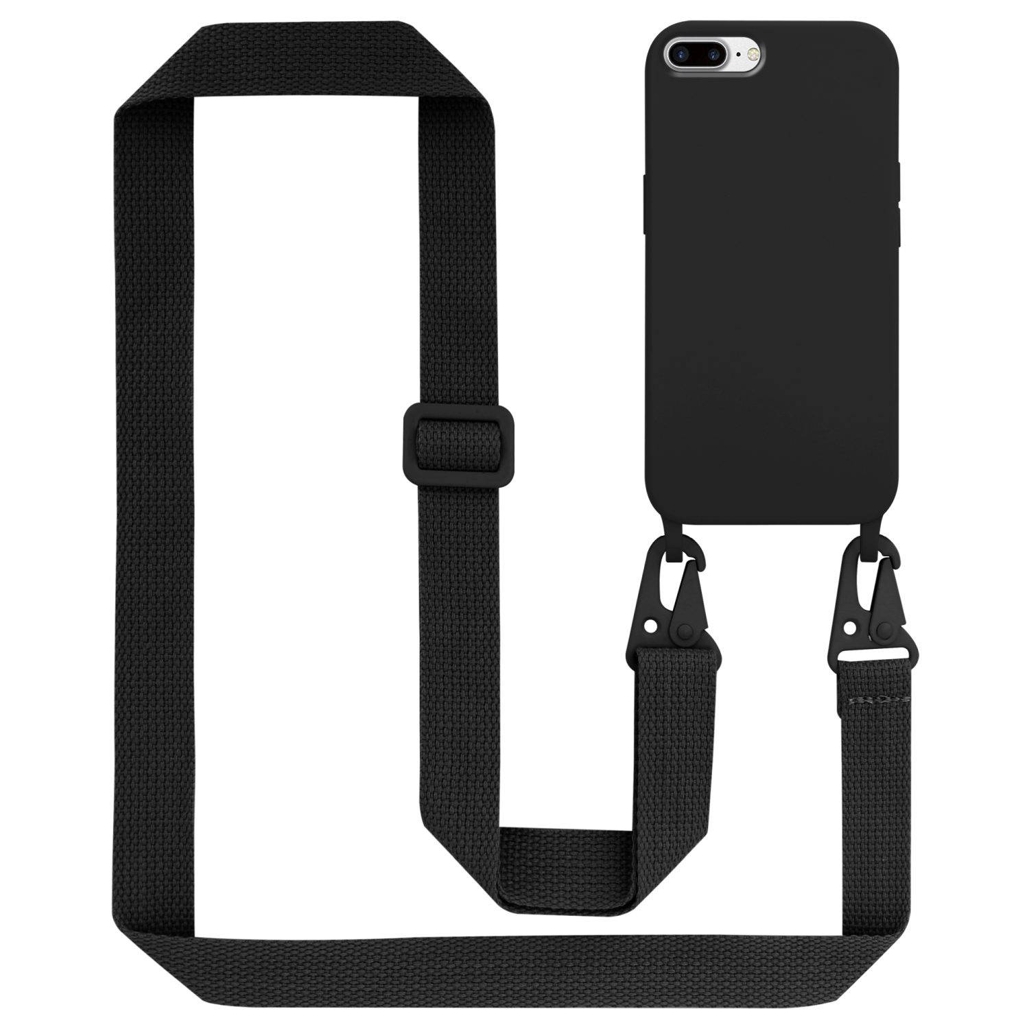 Cadorabo Mobiele telefoon ketting voor Apple iPhone 7 PLUS / 7S PLUS / 8 PLUS in LIQUID ZWART - Silicone beschermhoes met lengte verstelbare koord riem