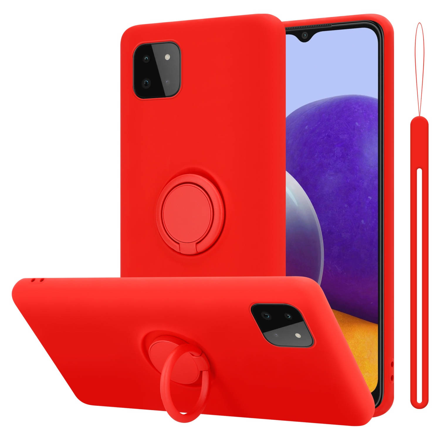 Cadorabo Hoesje voor Samsung Galaxy A22 5G in LIQUID ROOD - Beschermende hoes van flexibel TPU silicone met ring