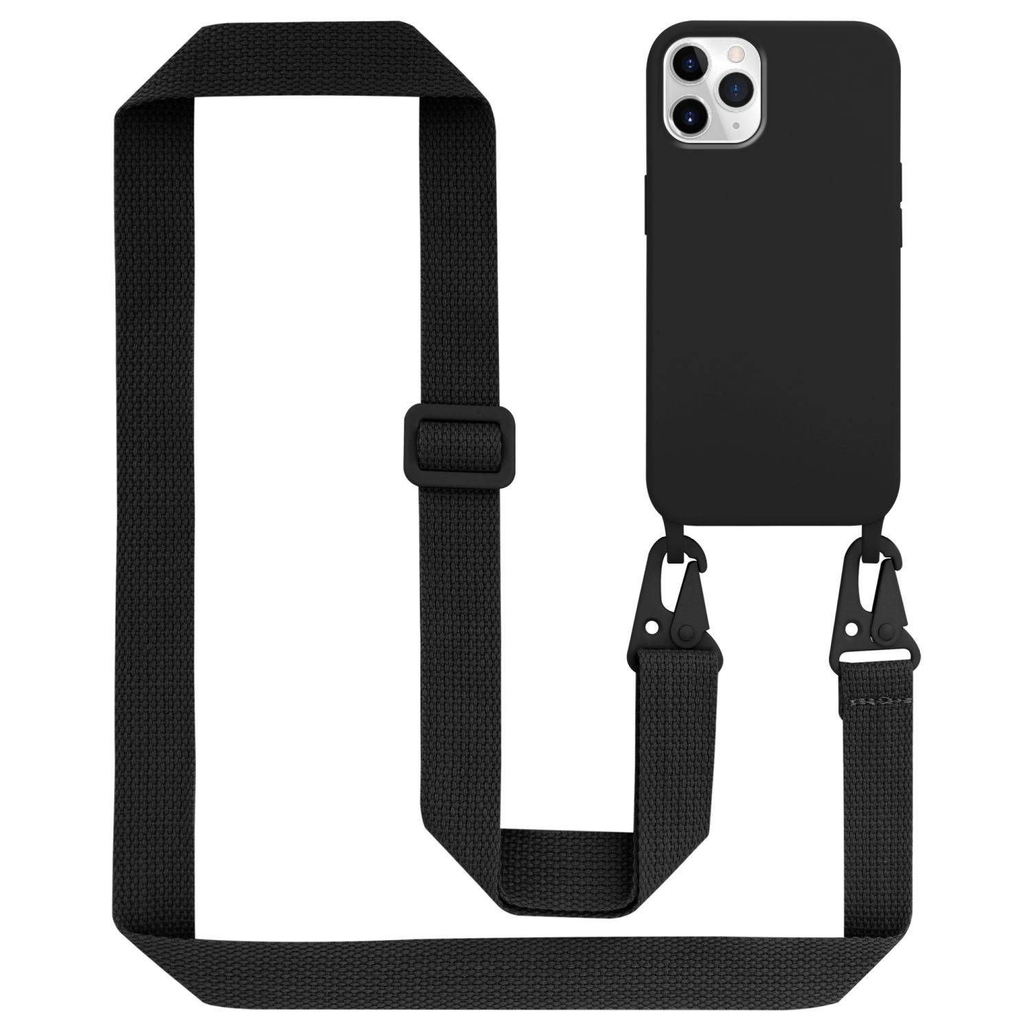 Cadorabo Mobiele telefoon ketting voor Apple iPhone 11 PRO MAX in LIQUID ZWART - Silicone beschermhoes met lengte verstelbare koord riem