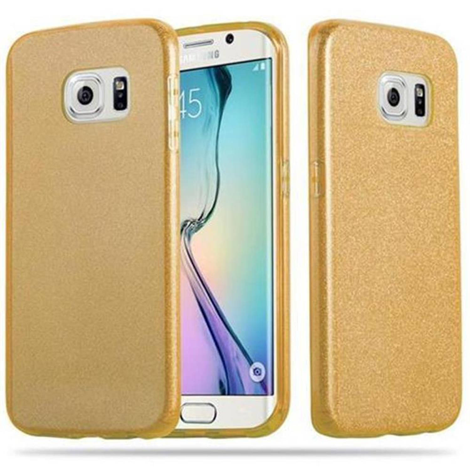 Cadorabo Hoesje geschikt voor Samsung Galaxy S6 EDGE in STAR STOF GOUD TPU Silicone Case Cover besch