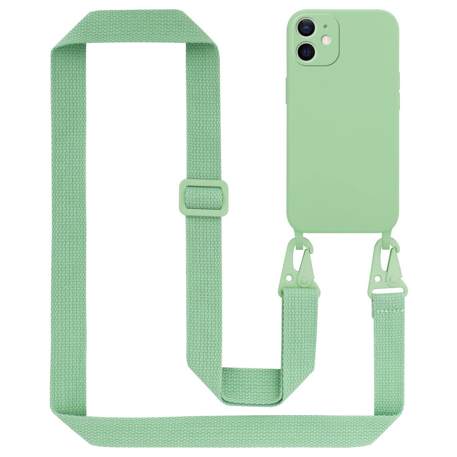 Cadorabo Mobiele telefoon ketting voor Apple iPhone 12 MINI in LIQUID LICHT GROEN - Silicone beschermhoes met lengte verstelbare koord riem