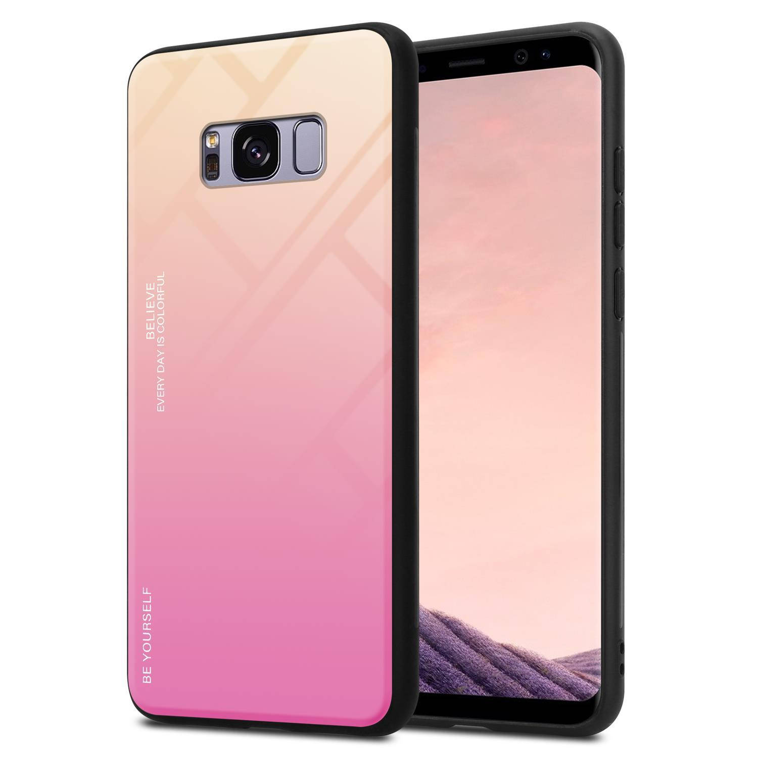 Cadorabo Hoesje voor Samsung Galaxy S8 PLUS in GEEL - ROZE - Tweekleurige beschermhoes van gehard glas en TPU-siliconen