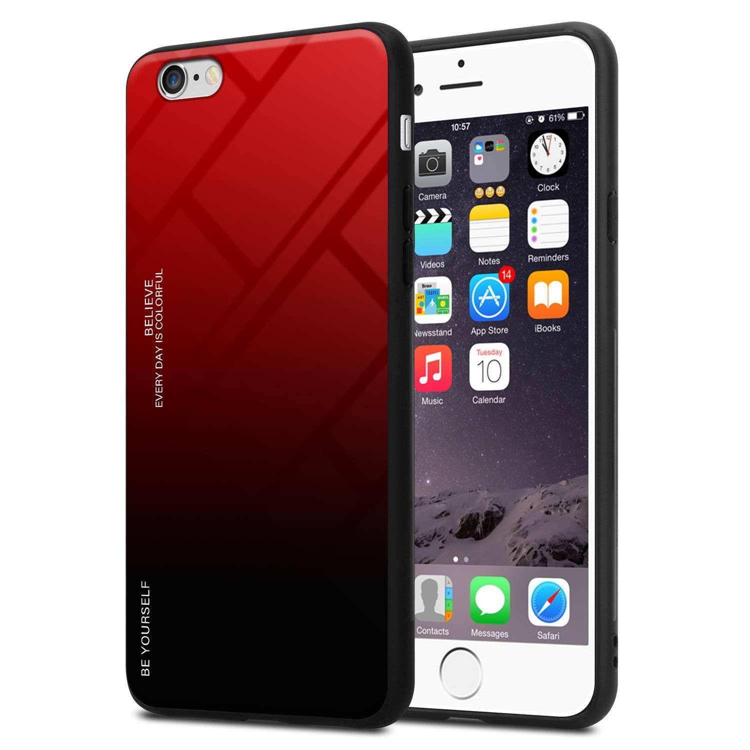 Cadorabo Hoesje voor Apple iPhone 6 / 6S in ROOD - ZWART - Tweekleurige beschermhoes van gehard glas en TPU-siliconen