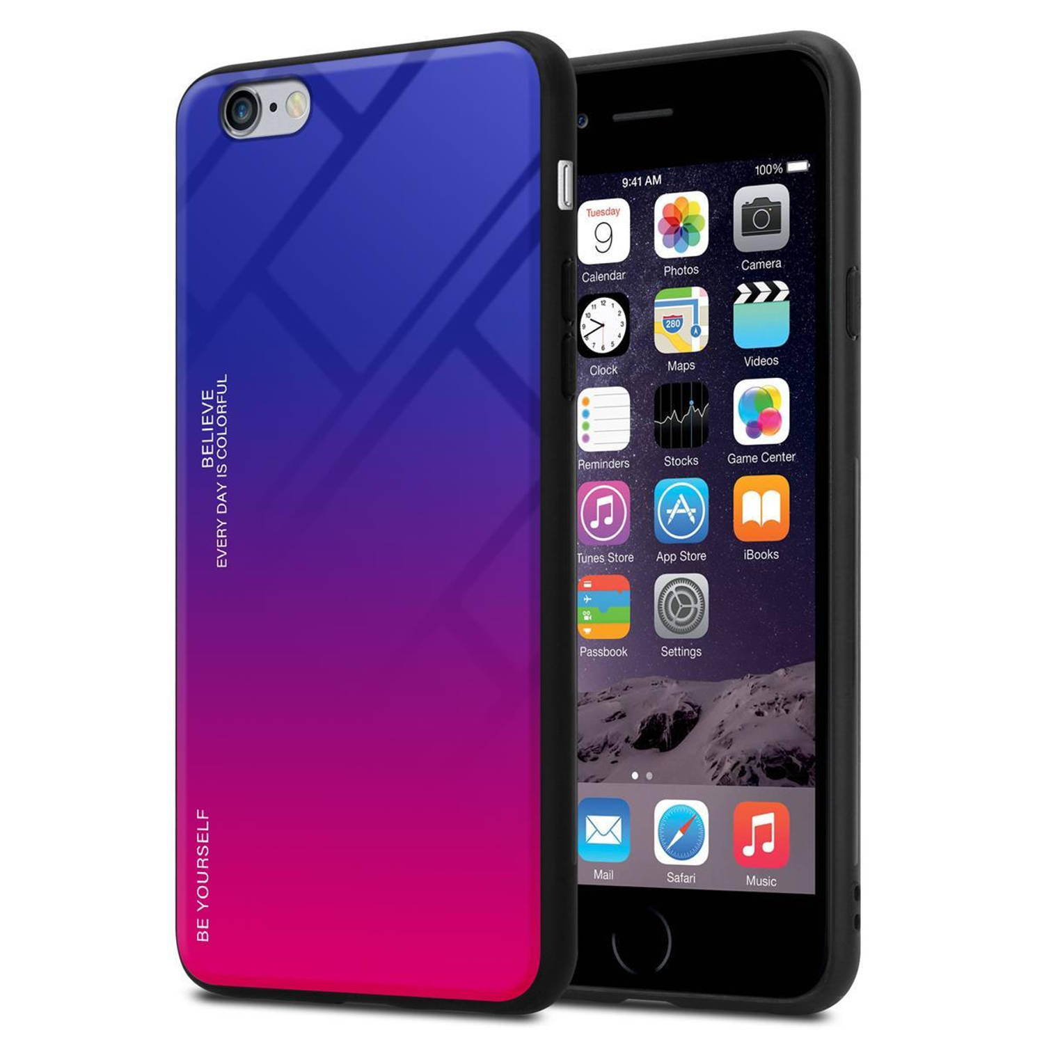Cadorabo Hoesje voor Apple iPhone 6 PLUS / 6S PLUS in PAARS - ROOD - Tweekleurige beschermhoes van gehard glas en TPU-siliconen
