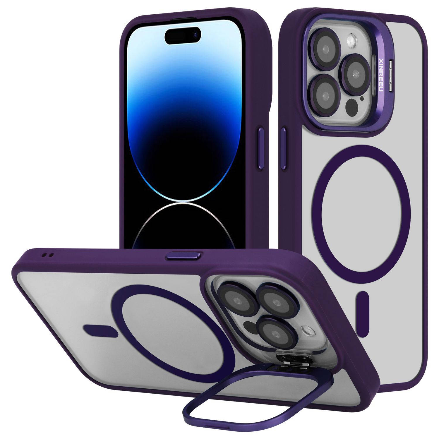 Cadorabo Hoesje geschikt voor Apple iPhone 14 PRO MAX in Paars geschikt voor MagSafe en standfunctie inclusief cameralensbescherming TPU-siliconenrand