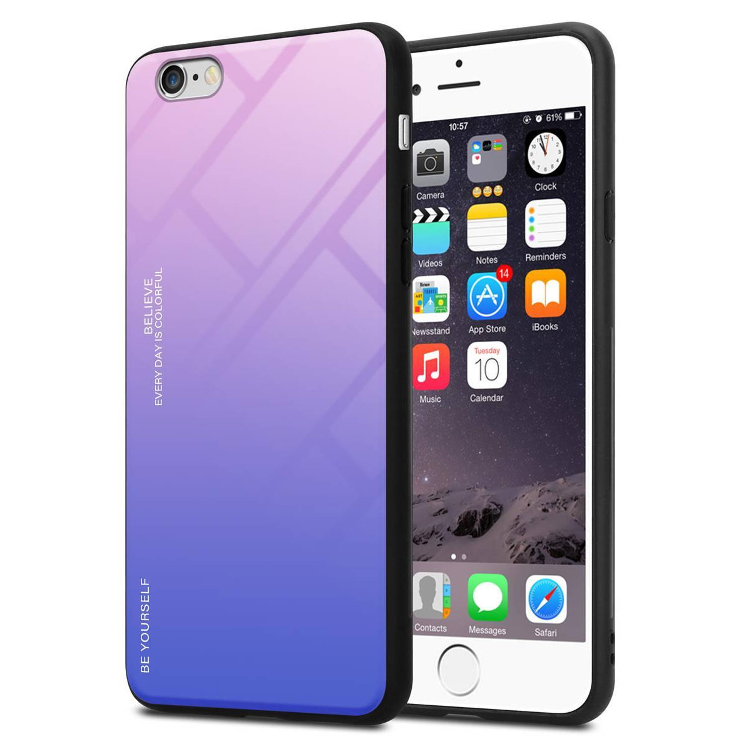 Cadorabo Hoesje voor Apple iPhone 6 / 6S in ROZE - BLAUW - Tweekleurige beschermhoes van gehard glas en TPU-siliconen