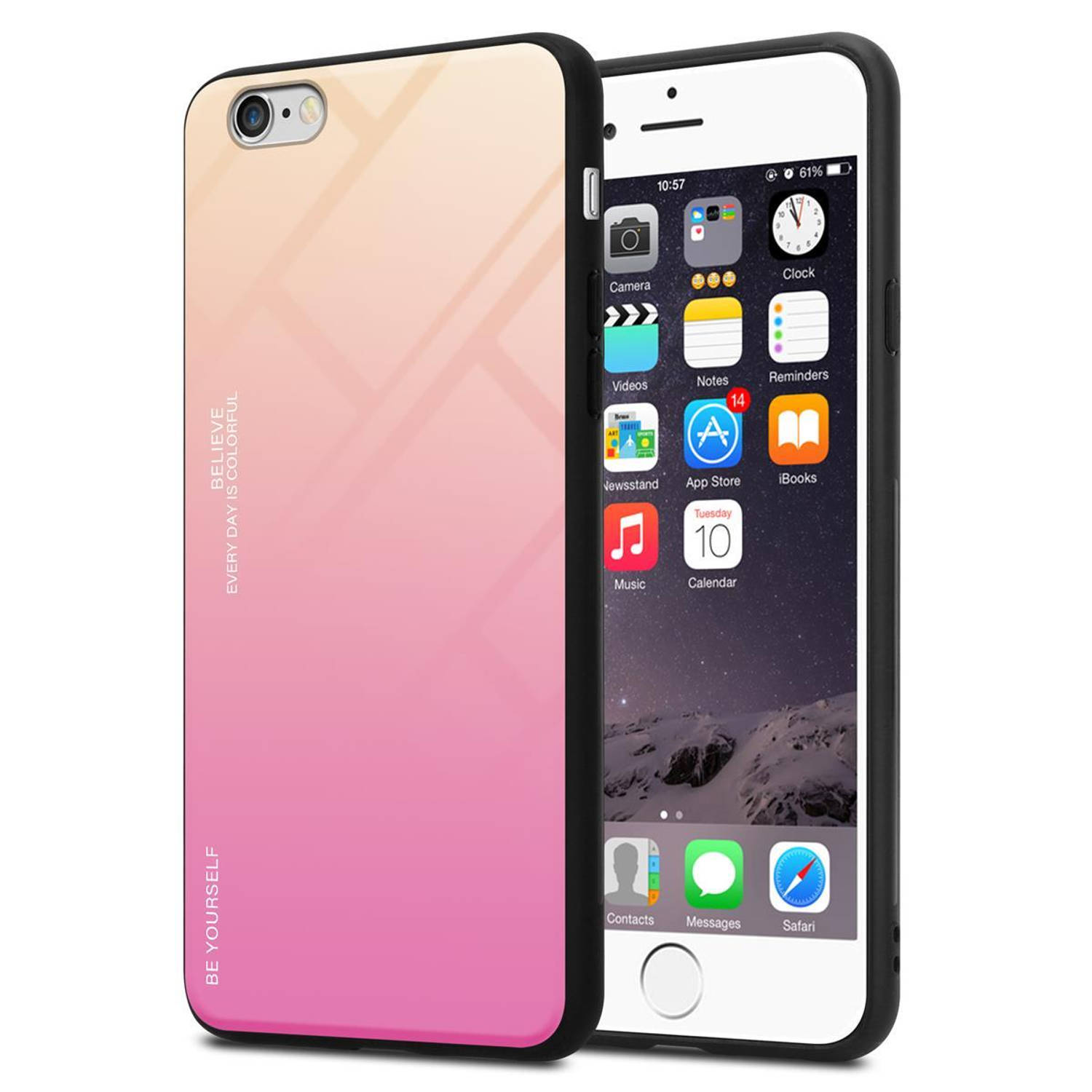 Cadorabo Hoesje voor Apple iPhone 6 / 6S in GEEL - ROZE - Tweekleurige beschermhoes van gehard glas en TPU-siliconen
