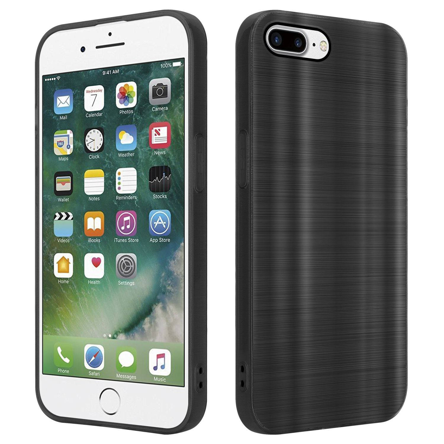 Cadorabo Hoesje voor Apple iPhone 7 PLUS / 7S PLUS / 8 PLUS in Brushed Zwart - Beschermende hoes van flexibel TPU silicone in Brushed design