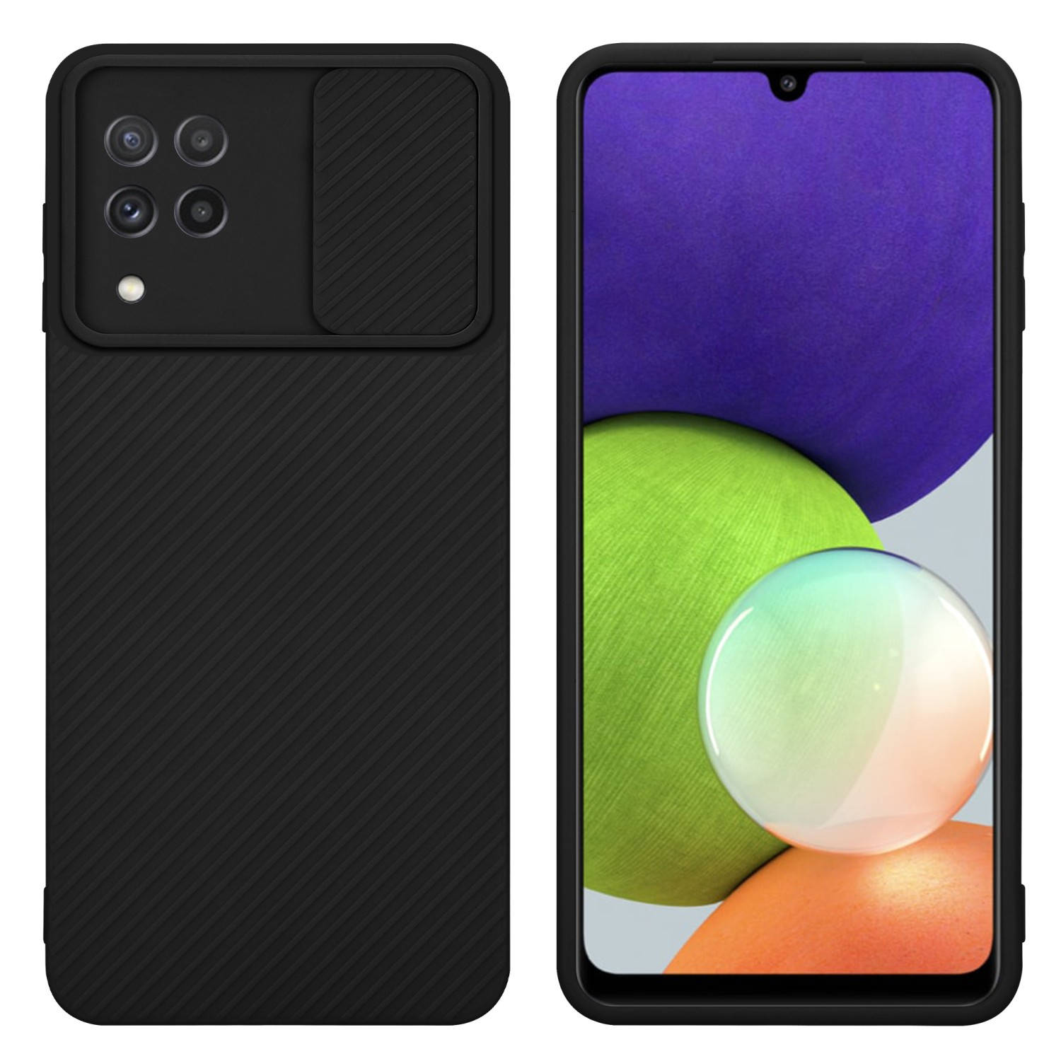 Cadorabo Hoesje voor Samsung Galaxy A22 4G in Bonbon Zwart - Beschermende hoes van flexibel TPU-silicone en met camerabescherming