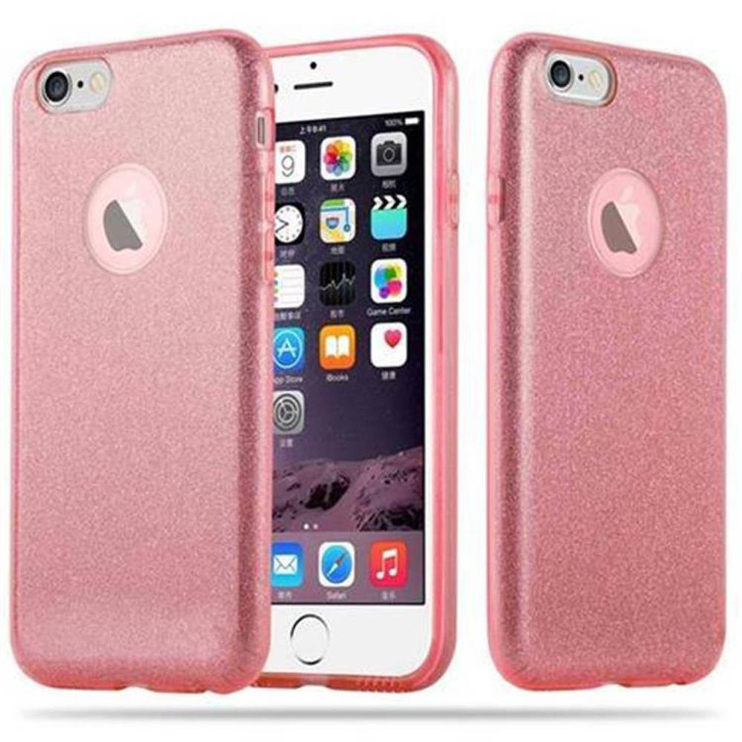Cadorabo Hoesje voor Apple iPhone 6 / 6S in STAR STOF ROZE - TPU Silicone en hard case beschermhoes in glitter design