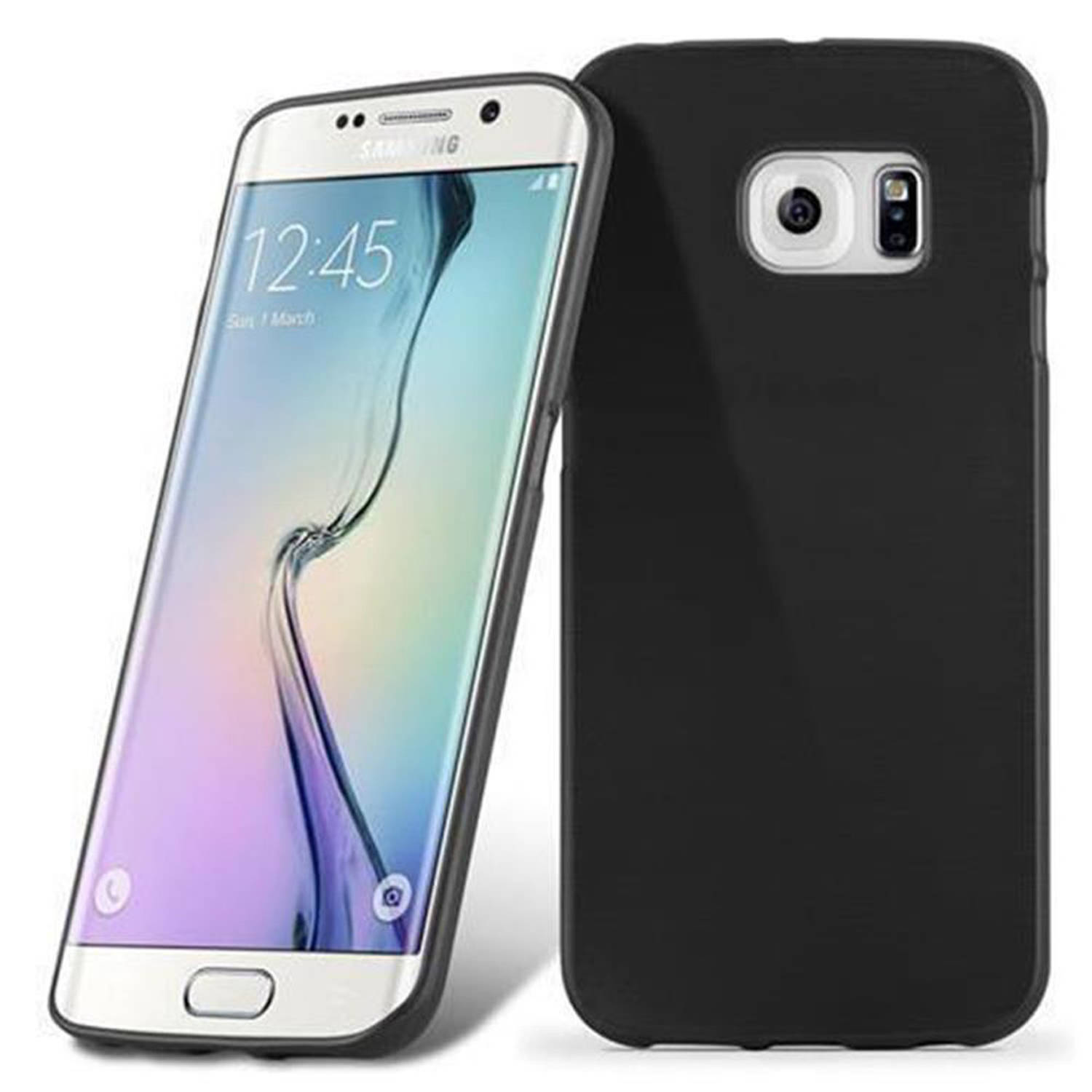 Cadorabo Hoesje geschikt voor Samsung Galaxy S6 EDGE in ZWART Beschermhoes TPU silicone Case Cover B