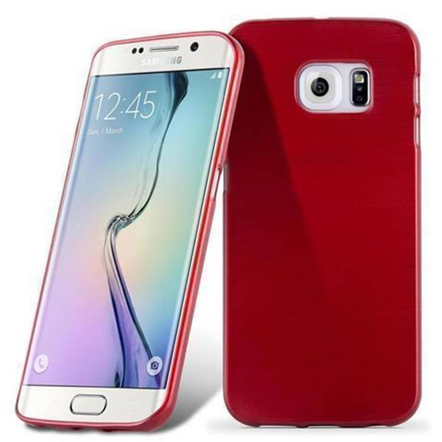 Cadorabo Hoesje geschikt voor Samsung Galaxy S6 EDGE in ROOD Beschermhoes TPU silicone Case Cover Br