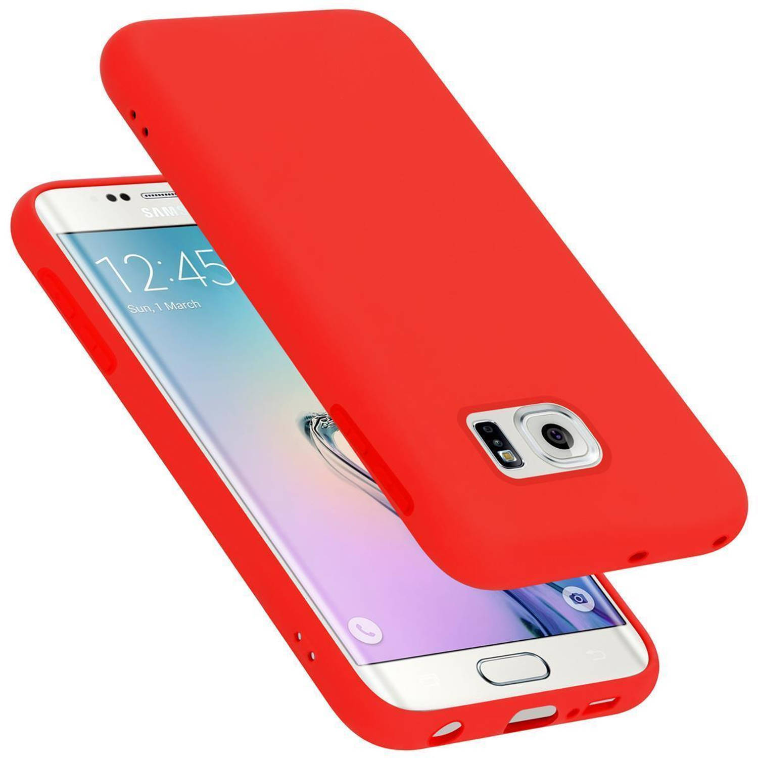 Cadorabo Hoesje geschikt voor Samsung Galaxy S6 EDGE Case in LIQUID ROOD Beschermhoes TPU silicone C