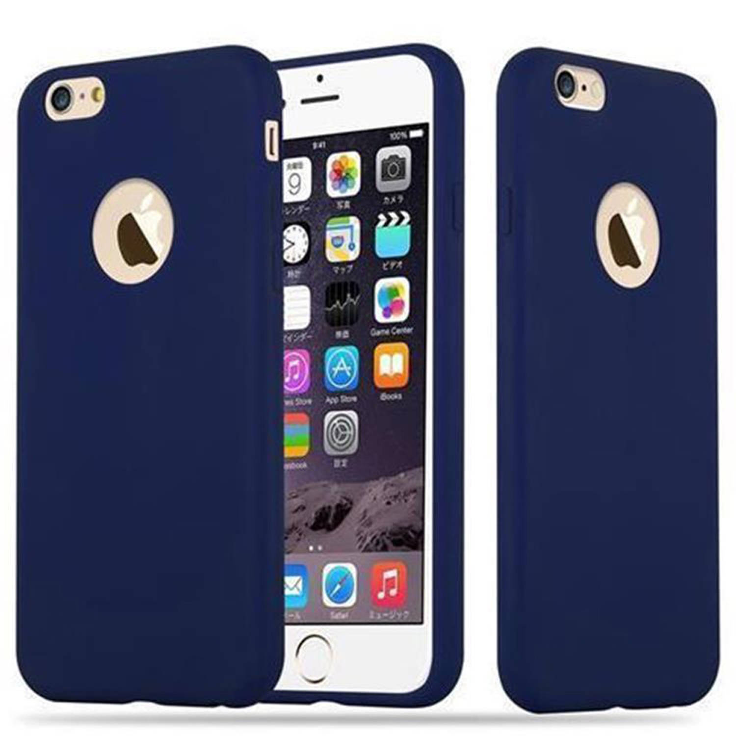 Cadorabo Hoesje geschikt voor Apple iPhone 6-6S in CANDY DONKER BLAUW Beschermhoes TPU silicone Case