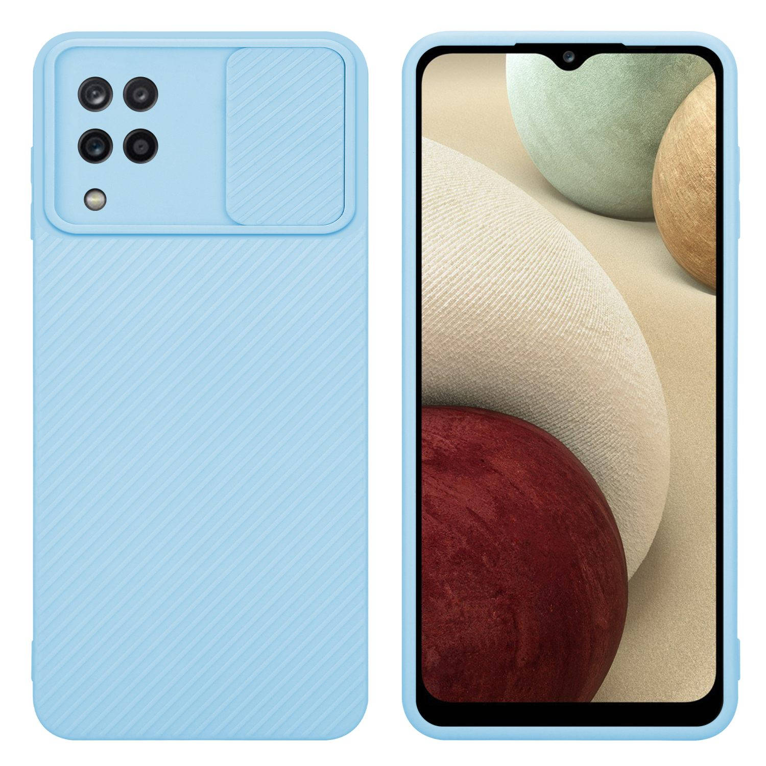 Cadorabo Hoesje voor Samsung Galaxy A12 / M12 in Bonbon Licht Blauw - Beschermende hoes van flexibel TPU-silicone en met camerabescherming
