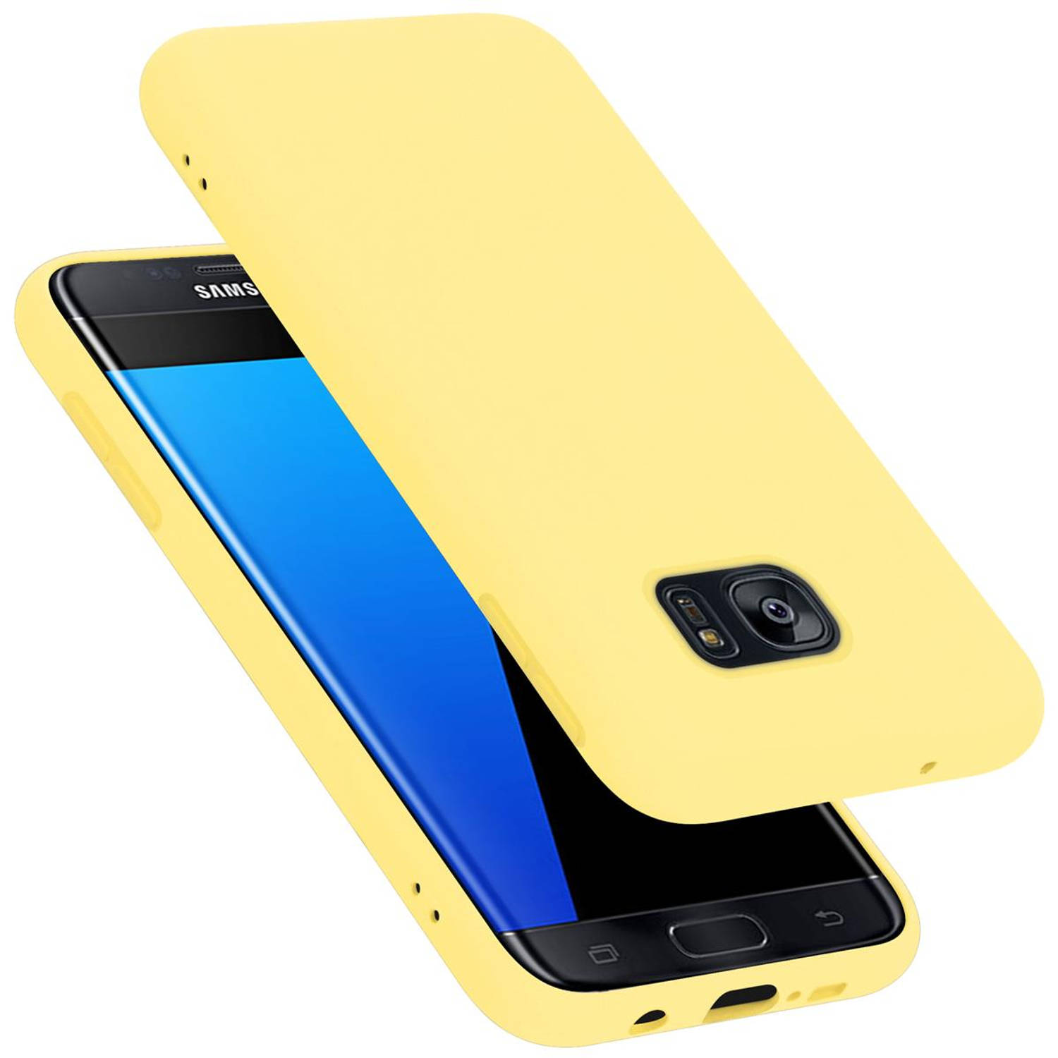 Cadorabo Hoesje geschikt voor Samsung Galaxy S7 EDGE Case in LIQUID GEEL Beschermhoes TPU silicone C