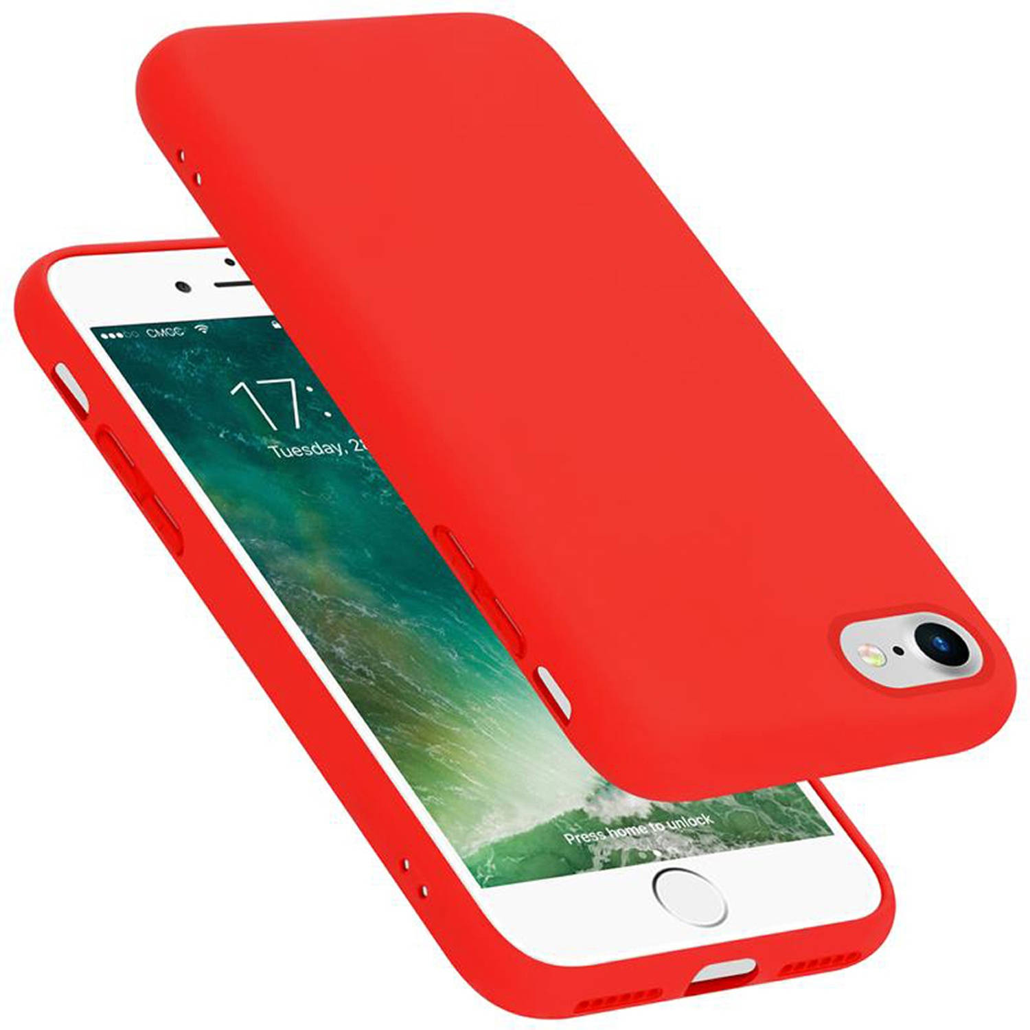 Cadorabo Hoesje voor Apple iPhone 7 / 7S / 8 / SE 2020 in LIQUID ROOD - Beschermhoes gemaakt van flexibel TPU silicone