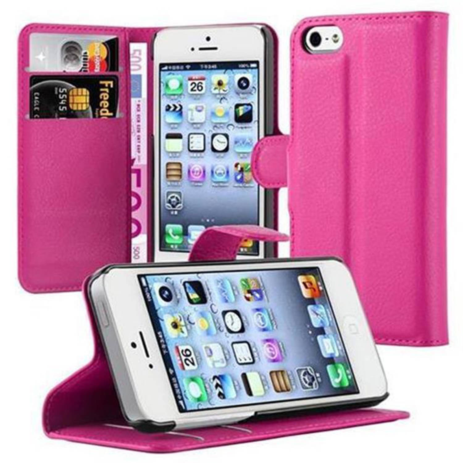 Cadorabo Hoesje geschikt voor Apple iPhone 5-5S-SE 2016 in KERSEN ROZE Beschermhoes Cover magnetisch