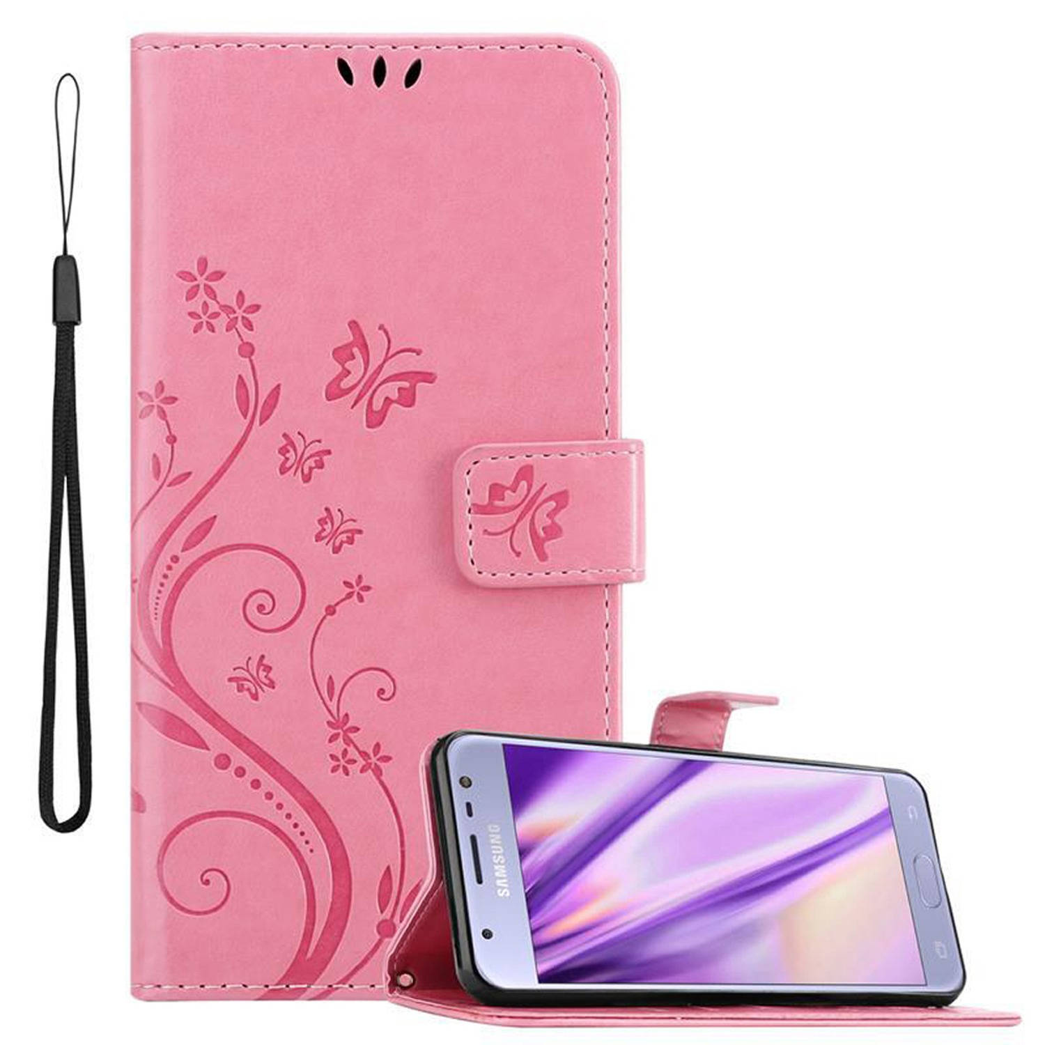 Cadorabo Hoesje geschikt voor Samsung Galaxy J3 2017 in BLOEMEN ROZE Beschermhoes Case Cover Bloemen