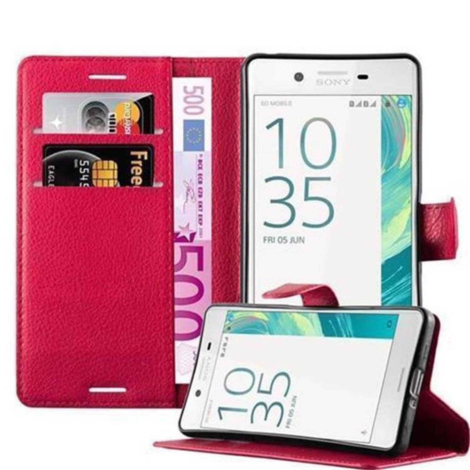 Cadorabo Hoesje voor Sony Xperia X PERFORMANCE in KARMIJN ROOD - Beschermend etui met magnetische sluiting