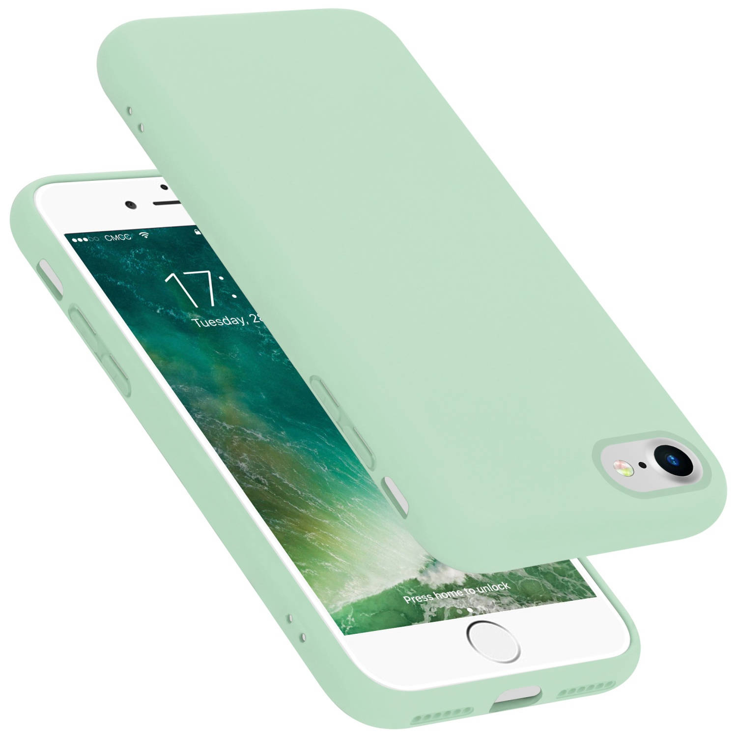 Cadorabo Hoesje voor Apple iPhone 7 / 7S / 8 / SE 2020 in LIQUID LICHT GROEN - Beschermhoes gemaakt van flexibel TPU silicone