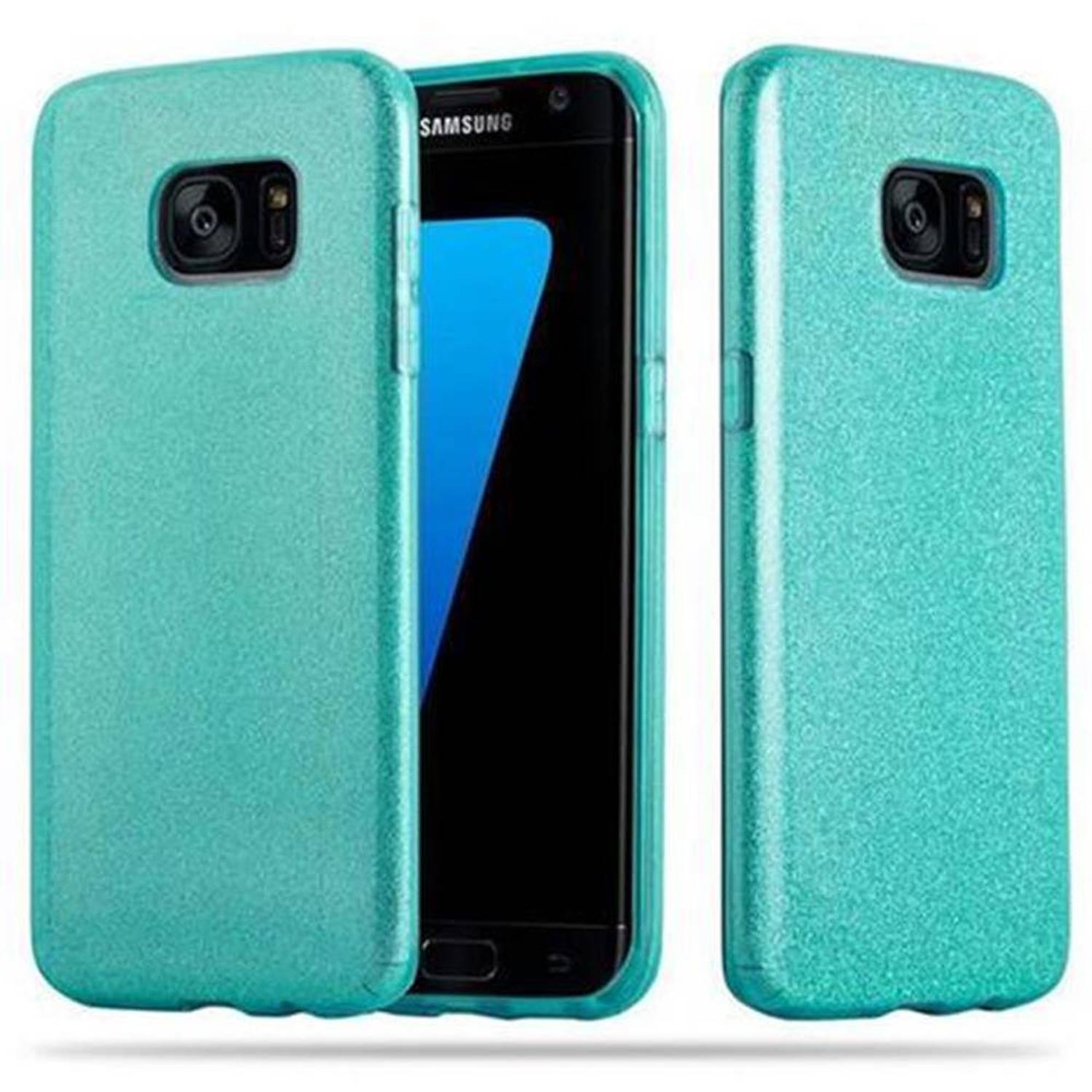 Cadorabo Hoesje geschikt voor Samsung Galaxy S7 EDGE in STAR STOF TURKOOIS TPU Silicone Case Cover b