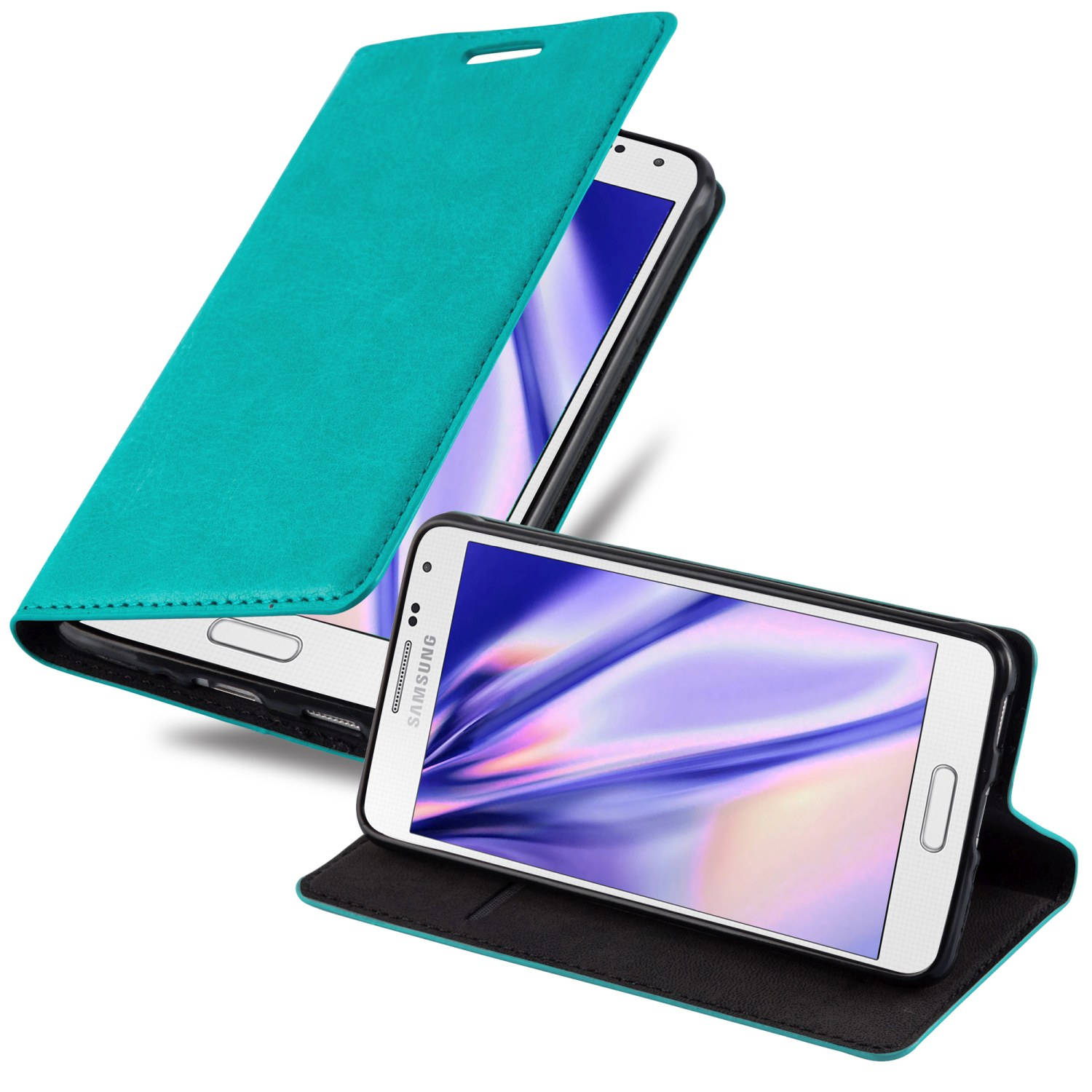 Cadorabo Hoesje voor Samsung Galaxy ALPHA in BENZINE TURKOOIS - Beschermend etui met magnetische sluiting