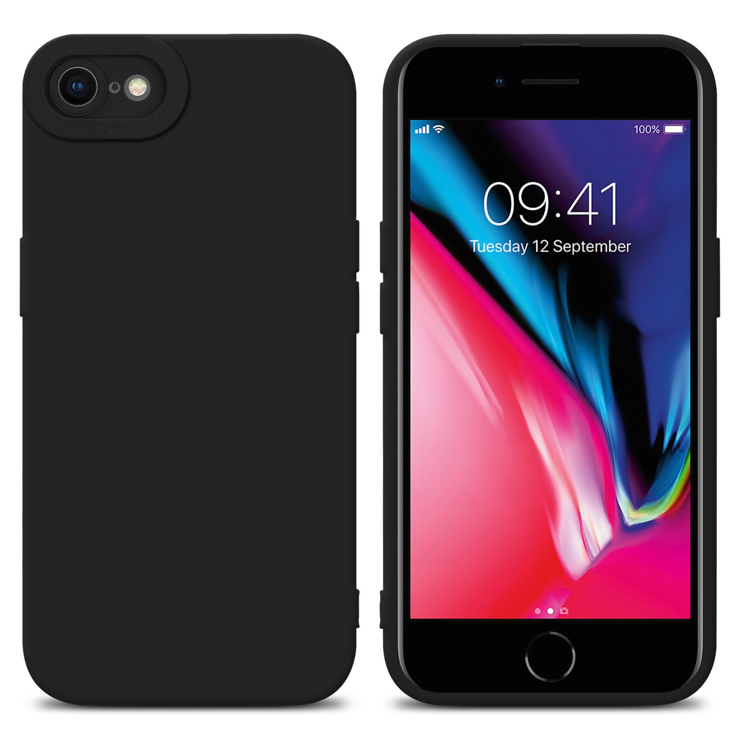 Cadorabo Hoesje voor Apple iPhone 7 / 7S / 8 / SE 2020 in FLUID ZWART - Beschermhoes gemaakt van flexibel TPU silicone
