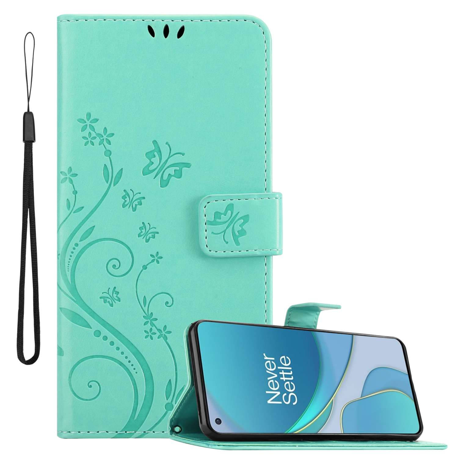 Cadorabo Hoesje voor OnePlus 8T in - Beschermhoes in bloemmotief met magnetische sluiting, standfunctie en kaartsleuven Book Case Cover Etui
