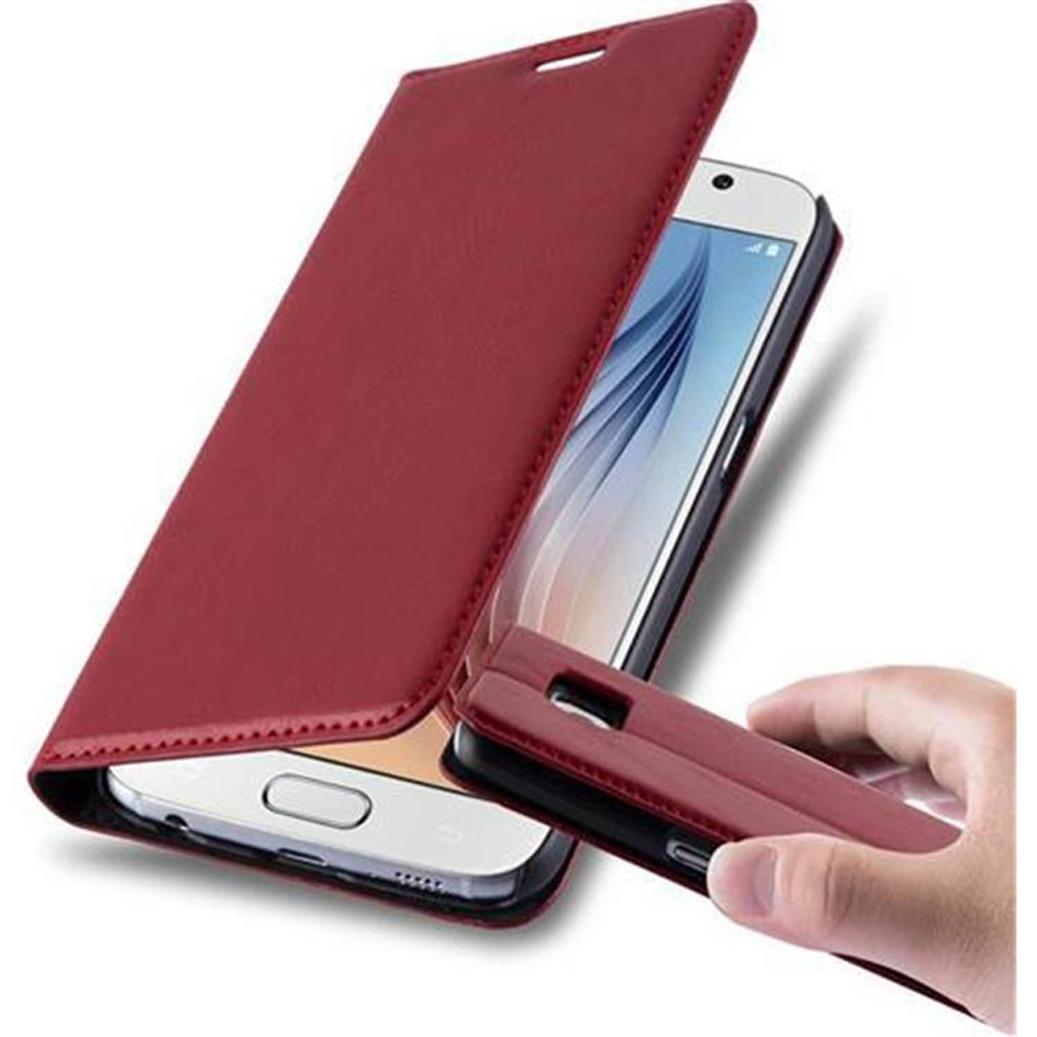 Cadorabo Hoesje voor Samsung Galaxy S6 in APPEL ROOD - Beschermend etui met magnetische sluiting