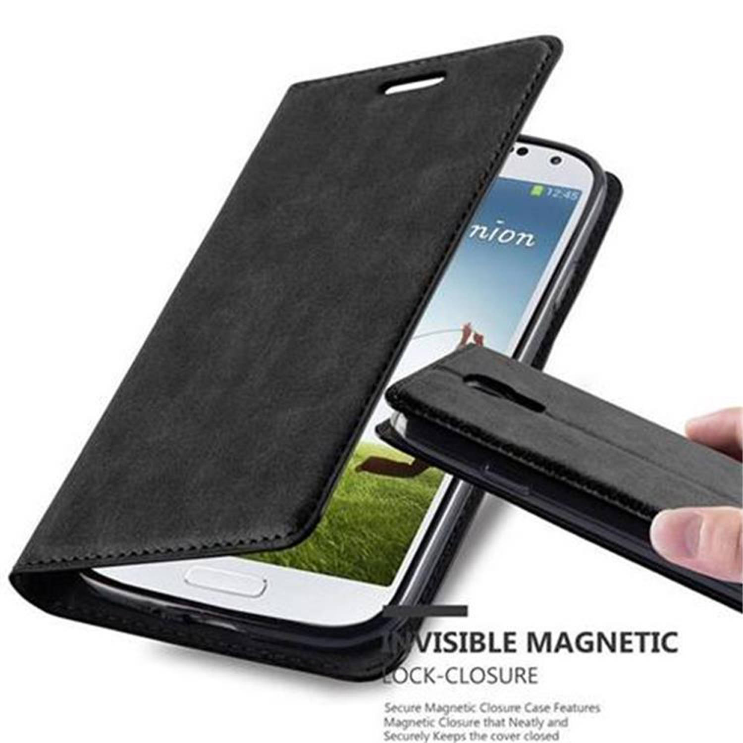 Cadorabo Hoesje voor Samsung Galaxy S4 in ZWARTE NACHT - Beschermend etui met magnetische sluiting
