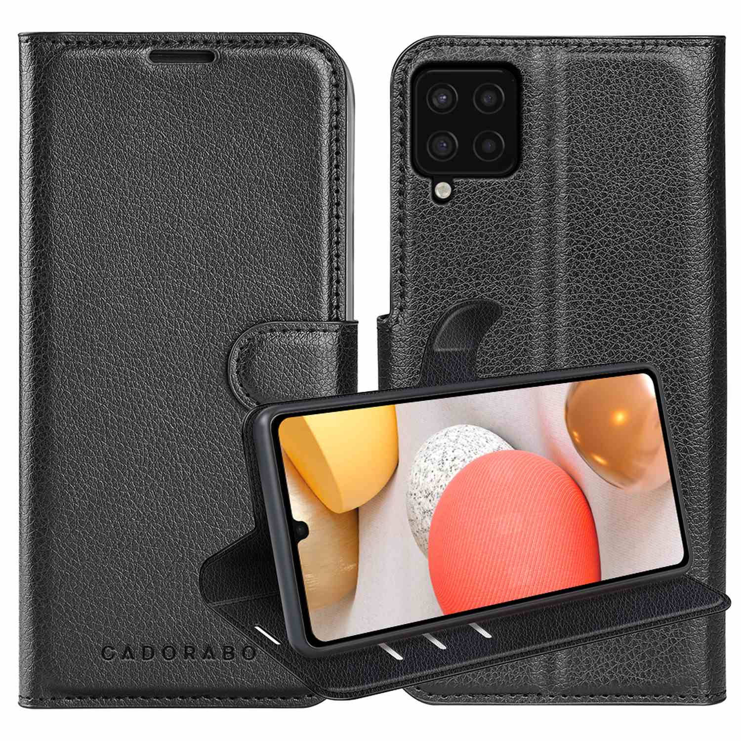 Cadorabo Hoesje voor Samsung Galaxy A42 5G / M42 5G in PHANTOM ZWART - Beschermhoes met magnetische sluiting, standfunctie en kaartvakje Book Case Cover Etui