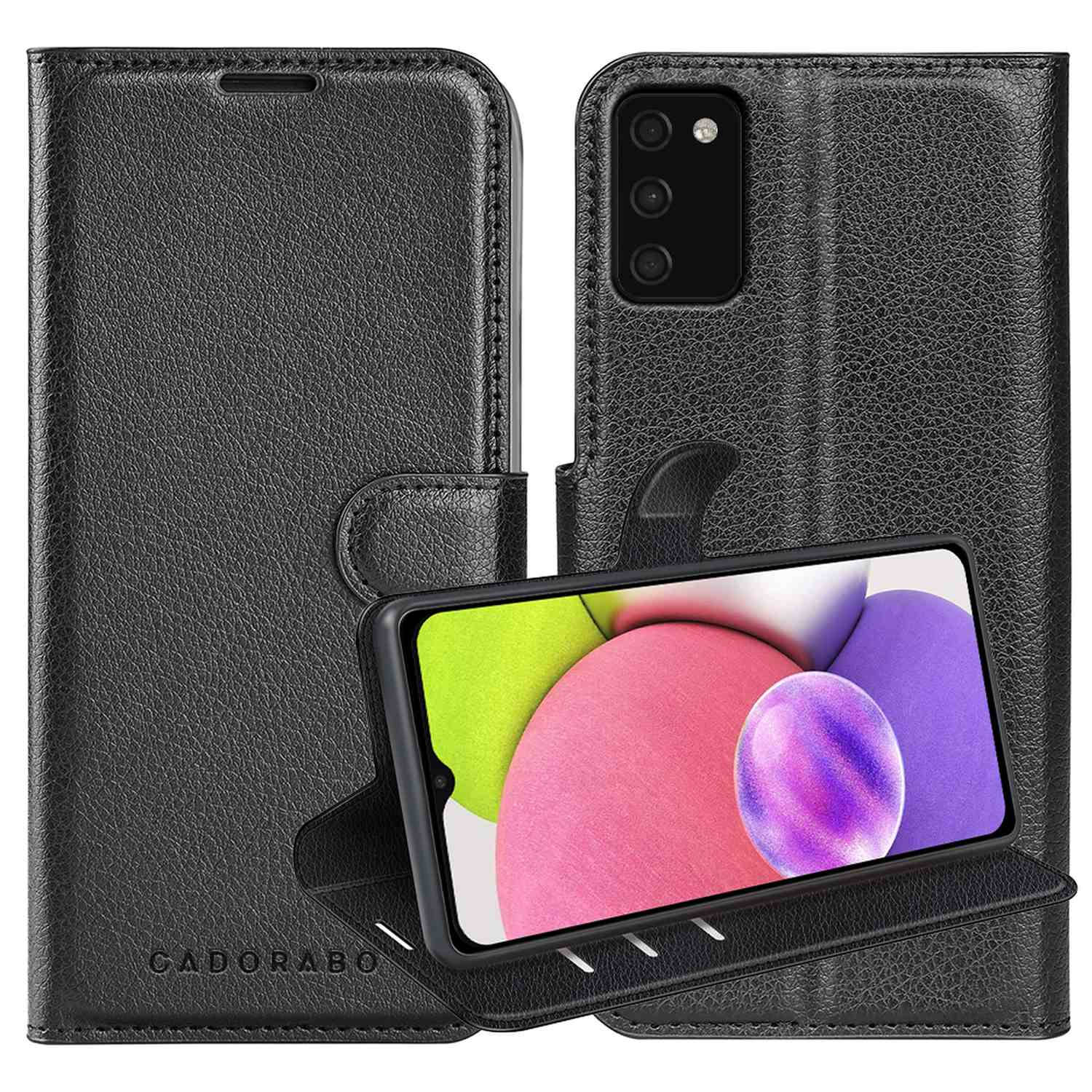 Cadorabo Hoesje voor Samsung Galaxy A03s in PHANTOM ZWART - Beschermhoes met magnetische sluiting, standfunctie en kaartvakje Book Case Cover Etui