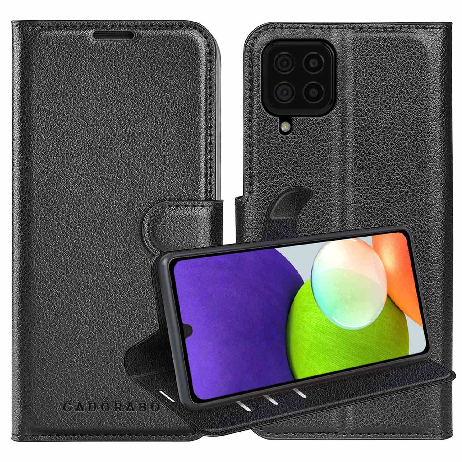 Cadorabo Hoesje voor Samsung Galaxy A22 4G / M22 / M32 4G in PHANTOM ZWART - Beschermhoes met magnetische sluiting, standfunctie en kaartvakje Book Case Cover Etui