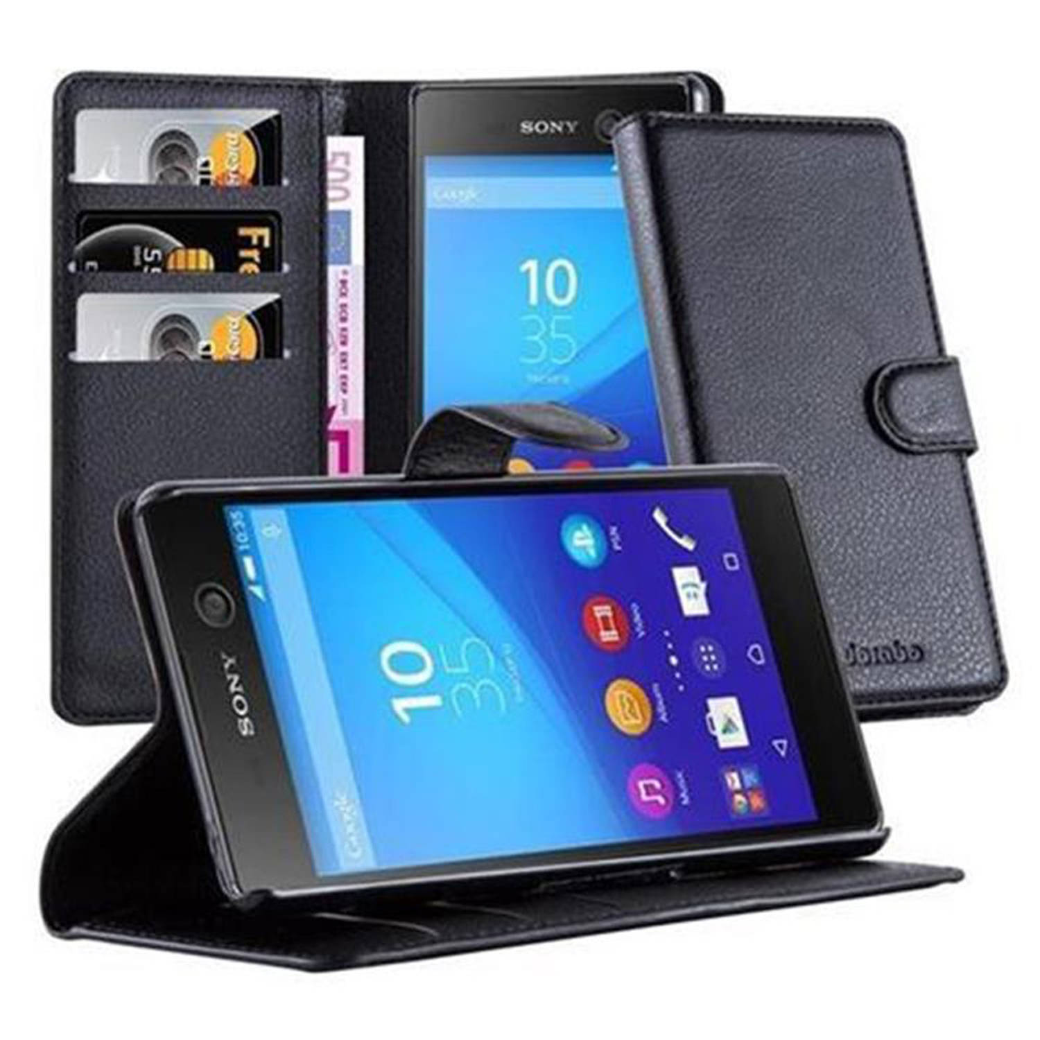 Cadorabo Hoesje voor Sony Xperia M5 in PHANTOM ZWART - Beschermend etui met magnetische sluiting