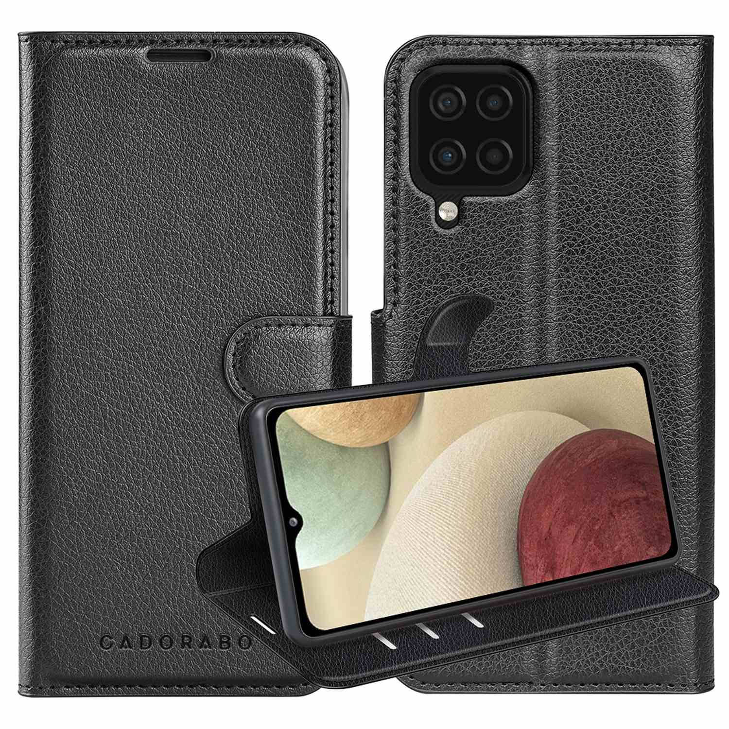 Cadorabo Hoesje voor Samsung Galaxy A12 / M12 in PHANTOM ZWART - Beschermhoes met magnetische sluiting, standfunctie en kaartvakje Book Case Cover Etui