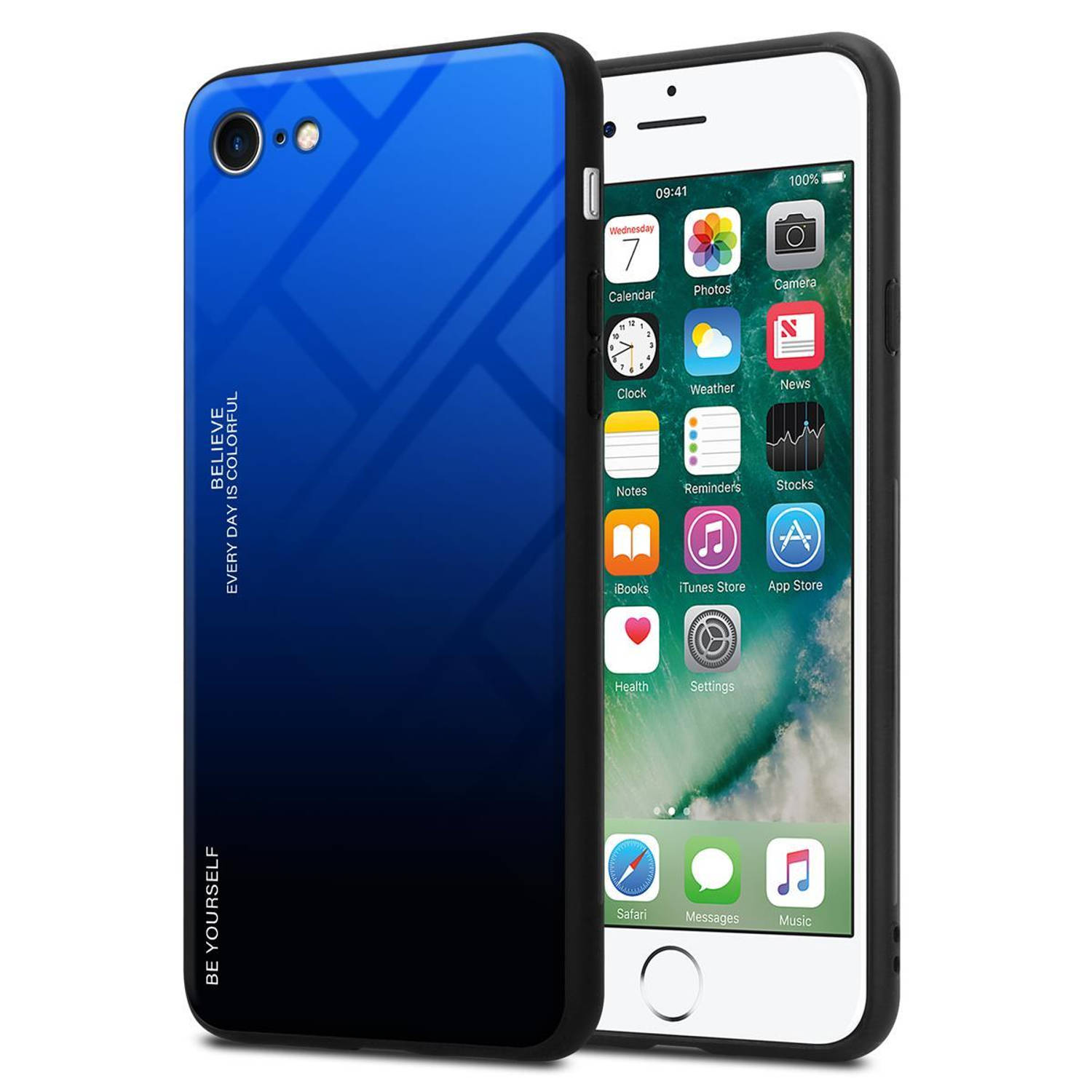 Cadorabo Hoesje geschikt voor Apple iPhone 7-7S-8-SE 2020 in BLAUW ZWART Tweekleurige beschermhoes