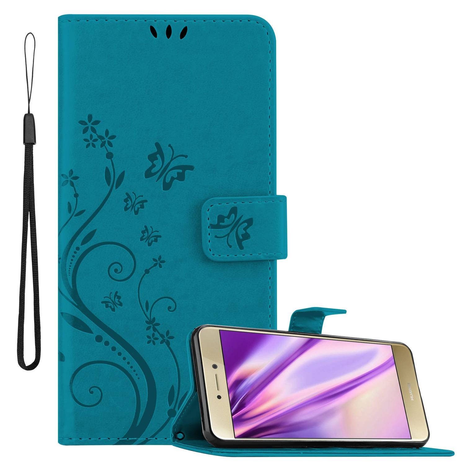 Cadorabo Hoesje geschikt voor Huawei P8 LITE 2017-P9 LITE 2017 in BLOEMEN BLAUW Beschermhoes Case Co