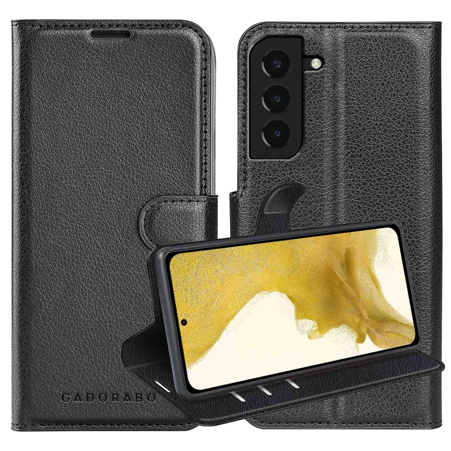 Cadorabo Hoesje voor Samsung Galaxy S22 PLUS in PHANTOM ZWART - Beschermhoes met magnetische sluiting, standfunctie en kaartvakje Book Case Cover Etui