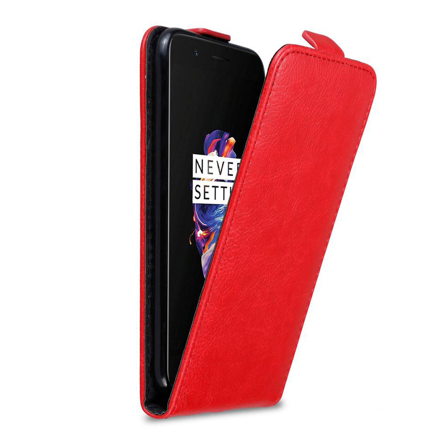 Cadorabo Hoesje voor OnePlus 5 in APPEL ROOD - Beschermende hoes in flip design met magnetische sluiting