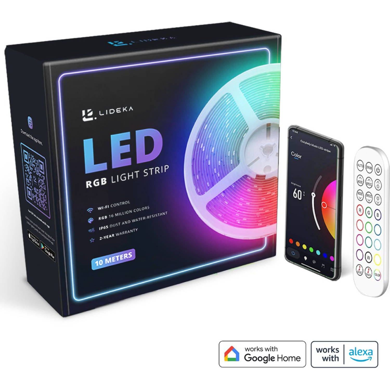 Lideka® Slimme LED Strip 10M - 16 Miljoen Kleuren - Kristalhelder - Muziekoptie - Eenvoudige Installatie & Bediening - Compatibel met Google & Alexa - 2 Jaar Garantie