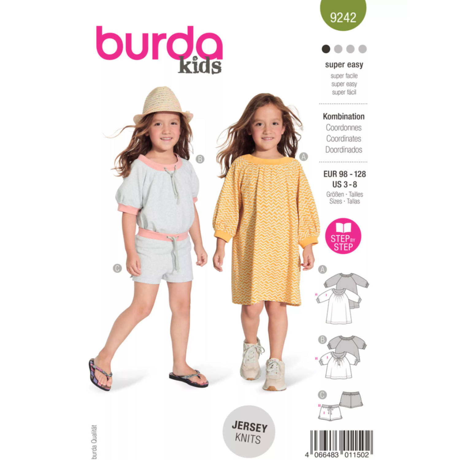 9242 Burda Naaipatroon - Kledingcombinatie Jurkje / shirt en broekje in variatie