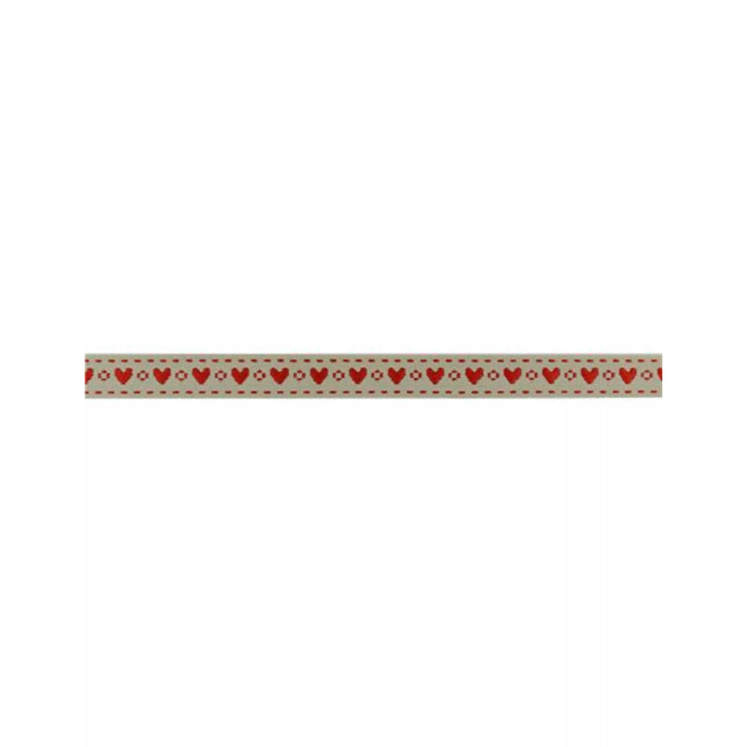 Band hartjes 15mm beige met rood