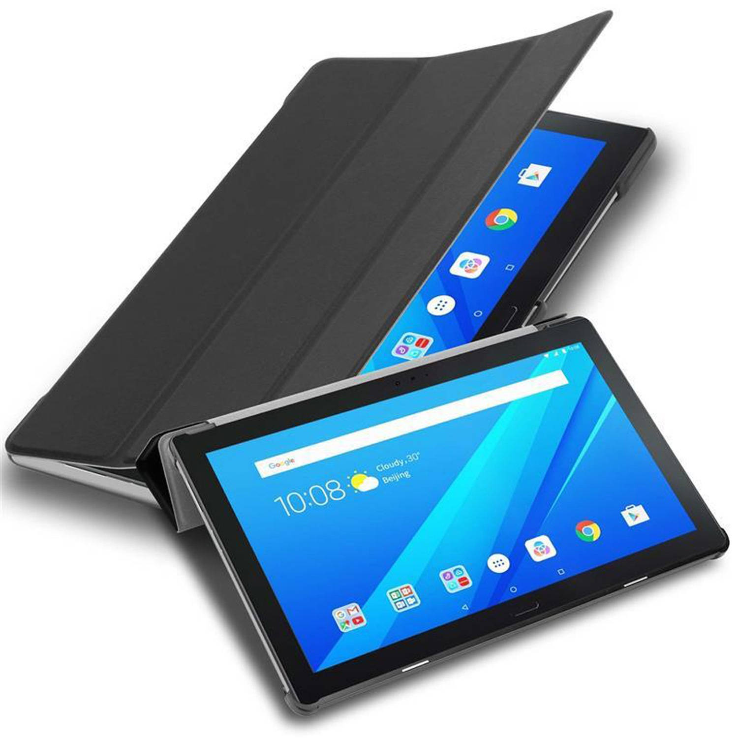 Cadorabo Tablet hoes voor Lenovo Tab 4 10 PLUS (10.1 Zoll) in SATIJN ZWART - Ultra dun beschermend geval met automatische Wake Up en Stand functie