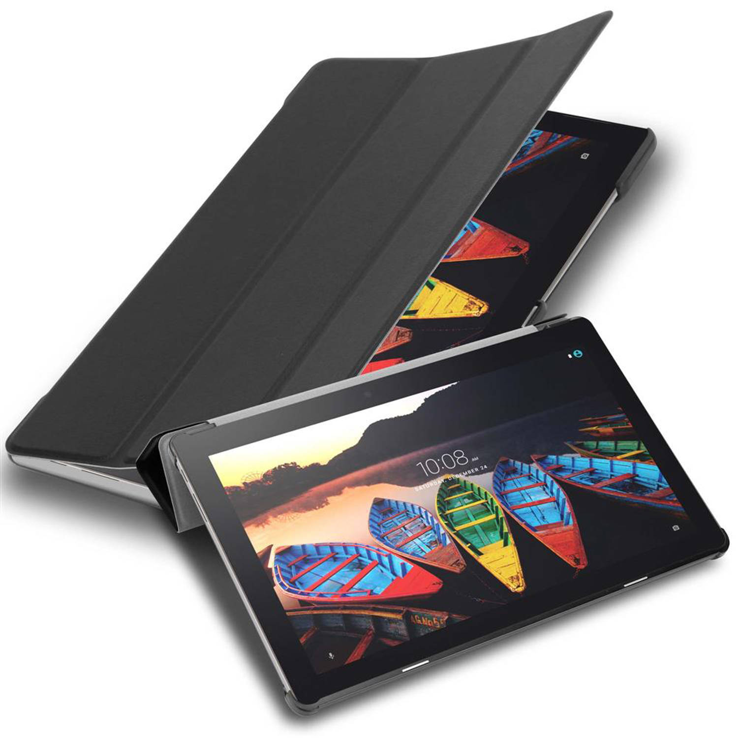 Cadorabo Tablet Hoesje geschikt voor Lenovo Tab 3 10 Business (10.1 inch) Case in SATIJN ZWART Besch