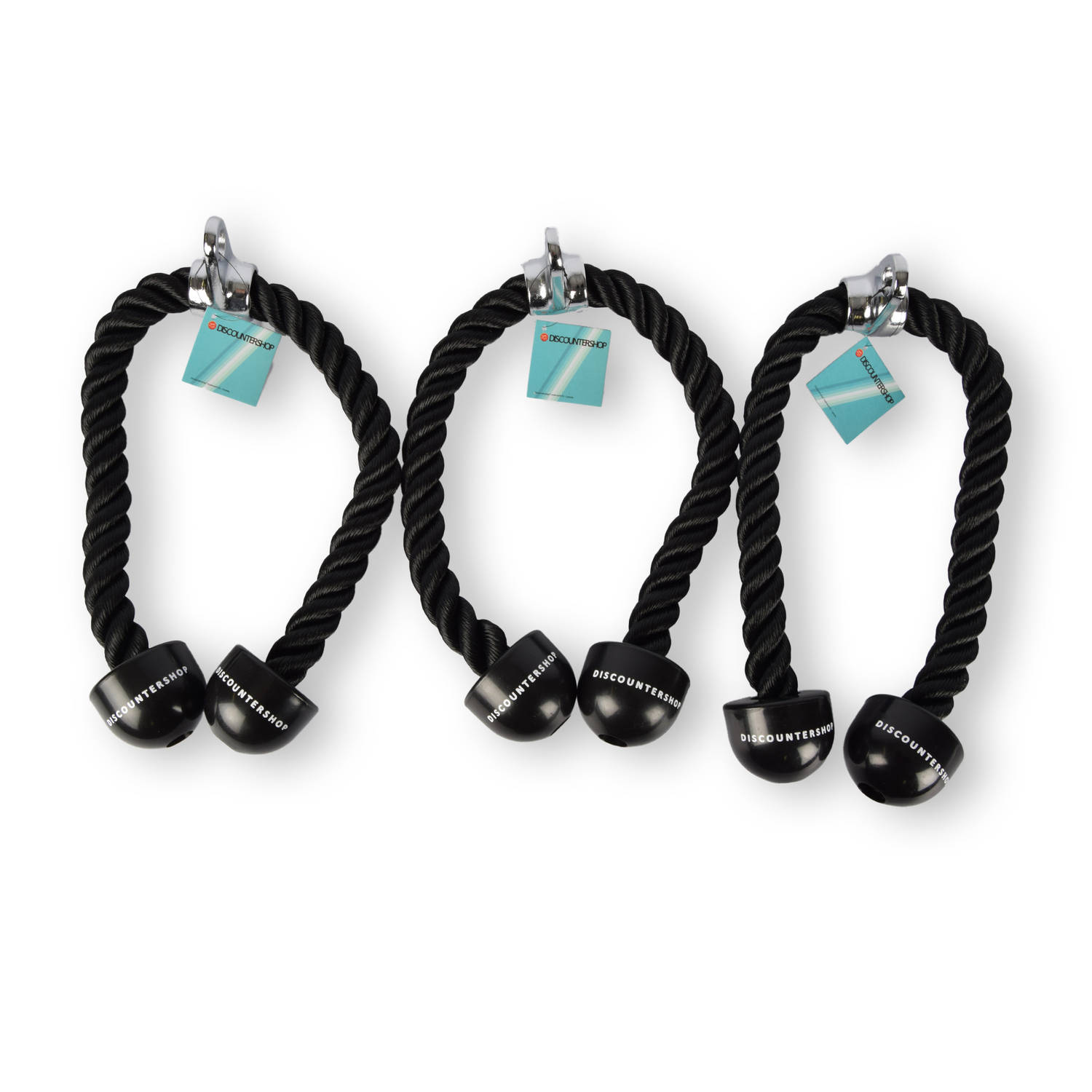 Set van 3 Tricep Ropes voor Krachttraining - 70cm - Zwart - Nylon + Rubber + Metaal - Home Gym Fitnessapparatuur - 200kg Belasting