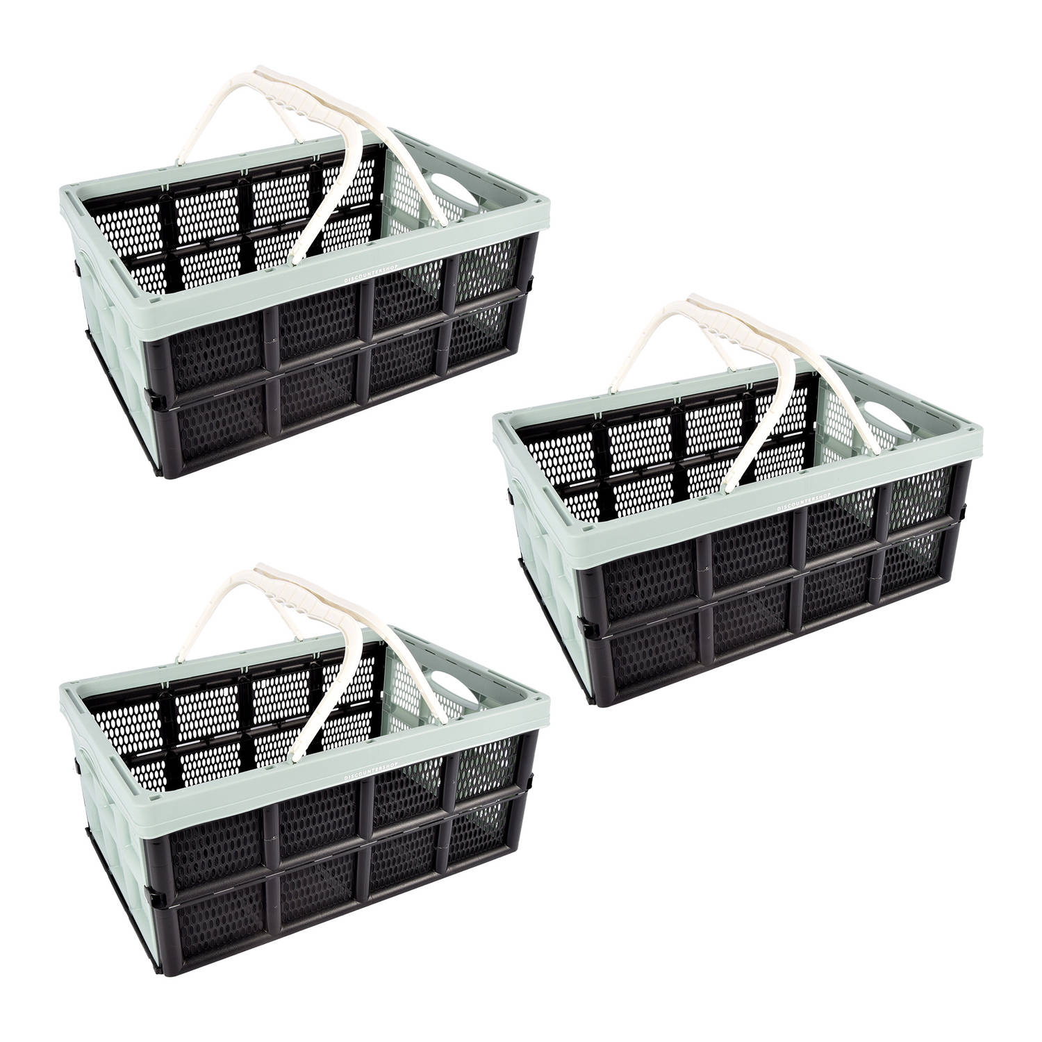 Set van 3 Multifunctionele Vouwkratten 40 Liter - Groen/Zwart - Draagbaar en Ruimtebesparend - Met Hengsel - Ideaal Opbergbox voor Huishouden en Klussen - 50x34x24cm
