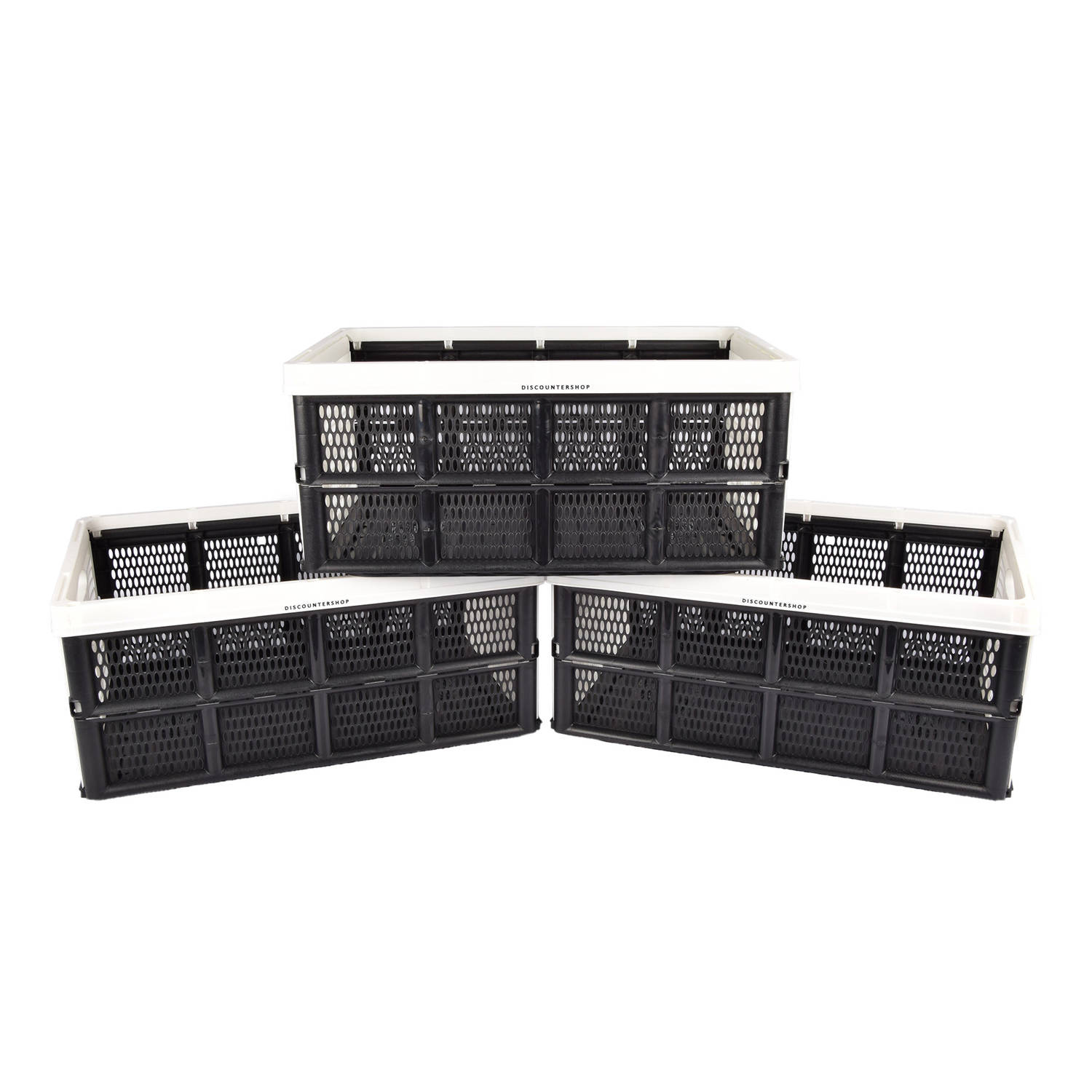 Set van 3 Opvouwbare Vouwkratten 32 Liter - Praktische Opbergboxen voor Kamperen, Huishouden & Klussen - Plastic Opbergmanden - Wit - 48x35x24cm